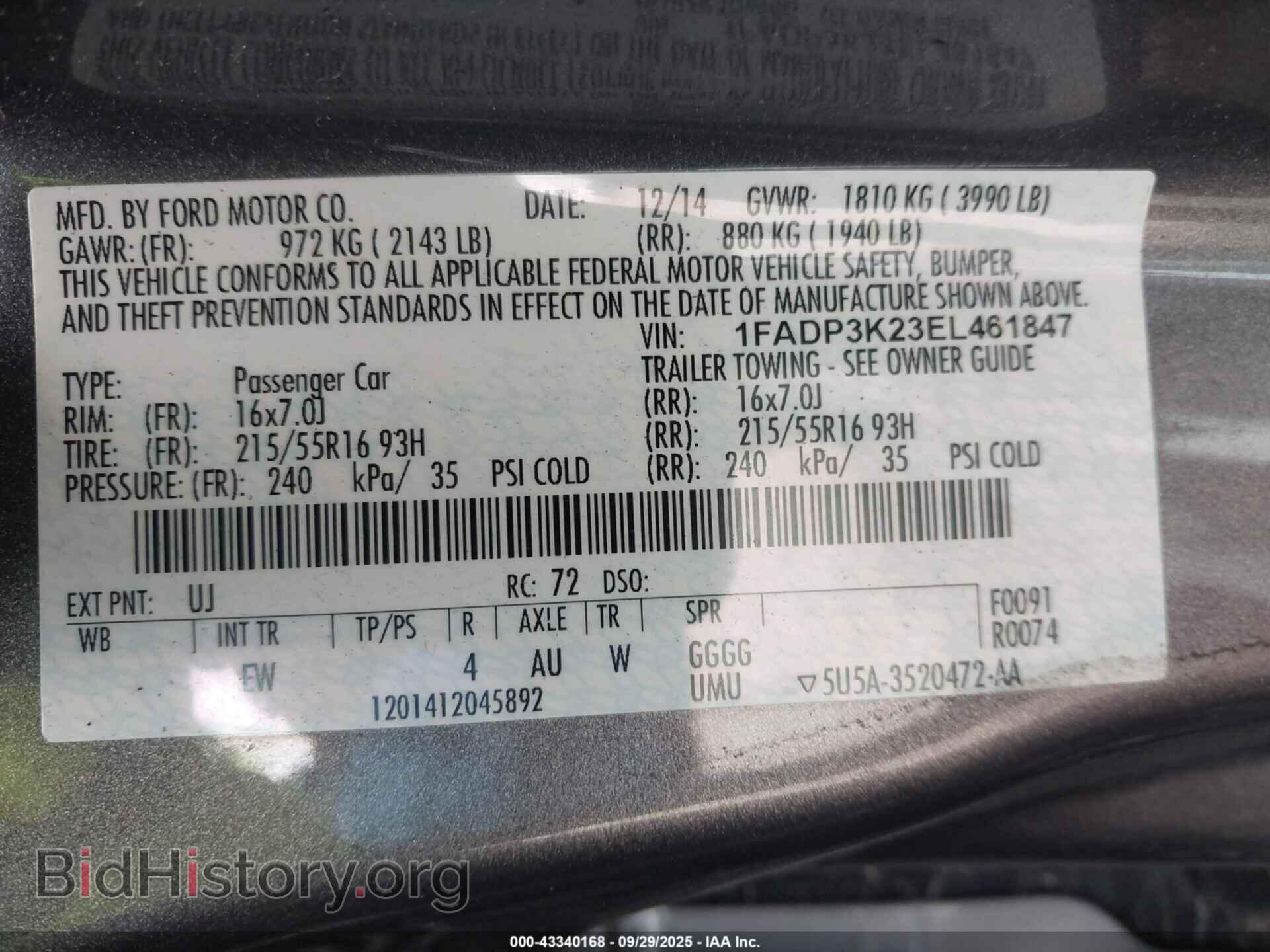 2014 FORD FOCUS - VIN: 1FADP3K23EL461847 - Фото 9