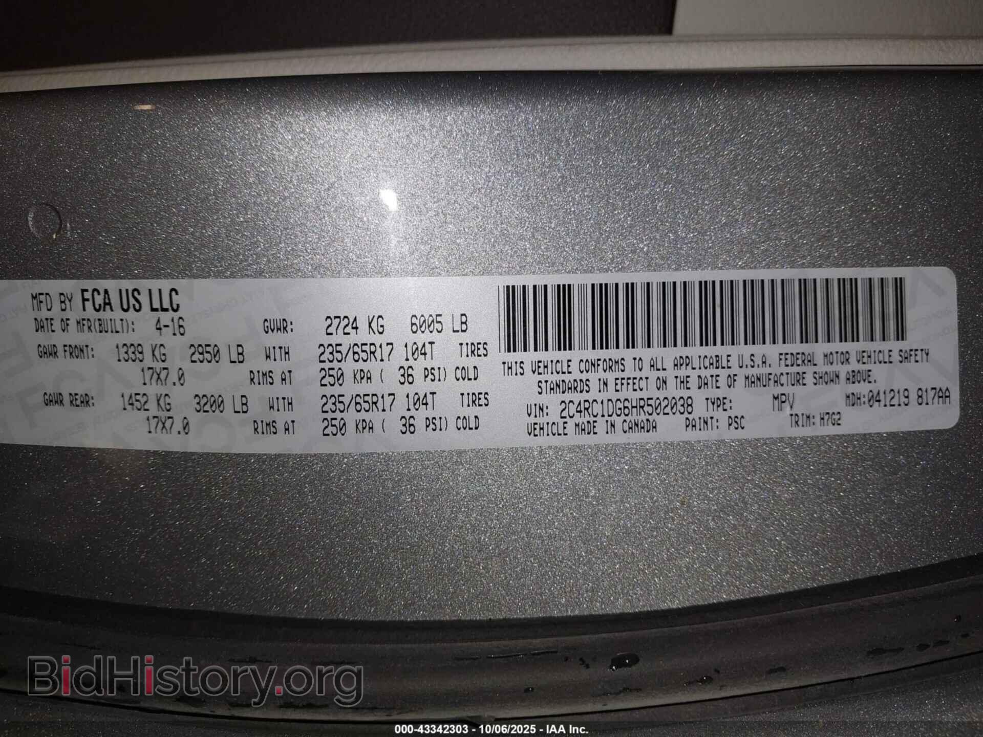 2017 CHRYSLER PACIFICA - VIN: 2C4RC1DG6HR502038 - Photo 9
