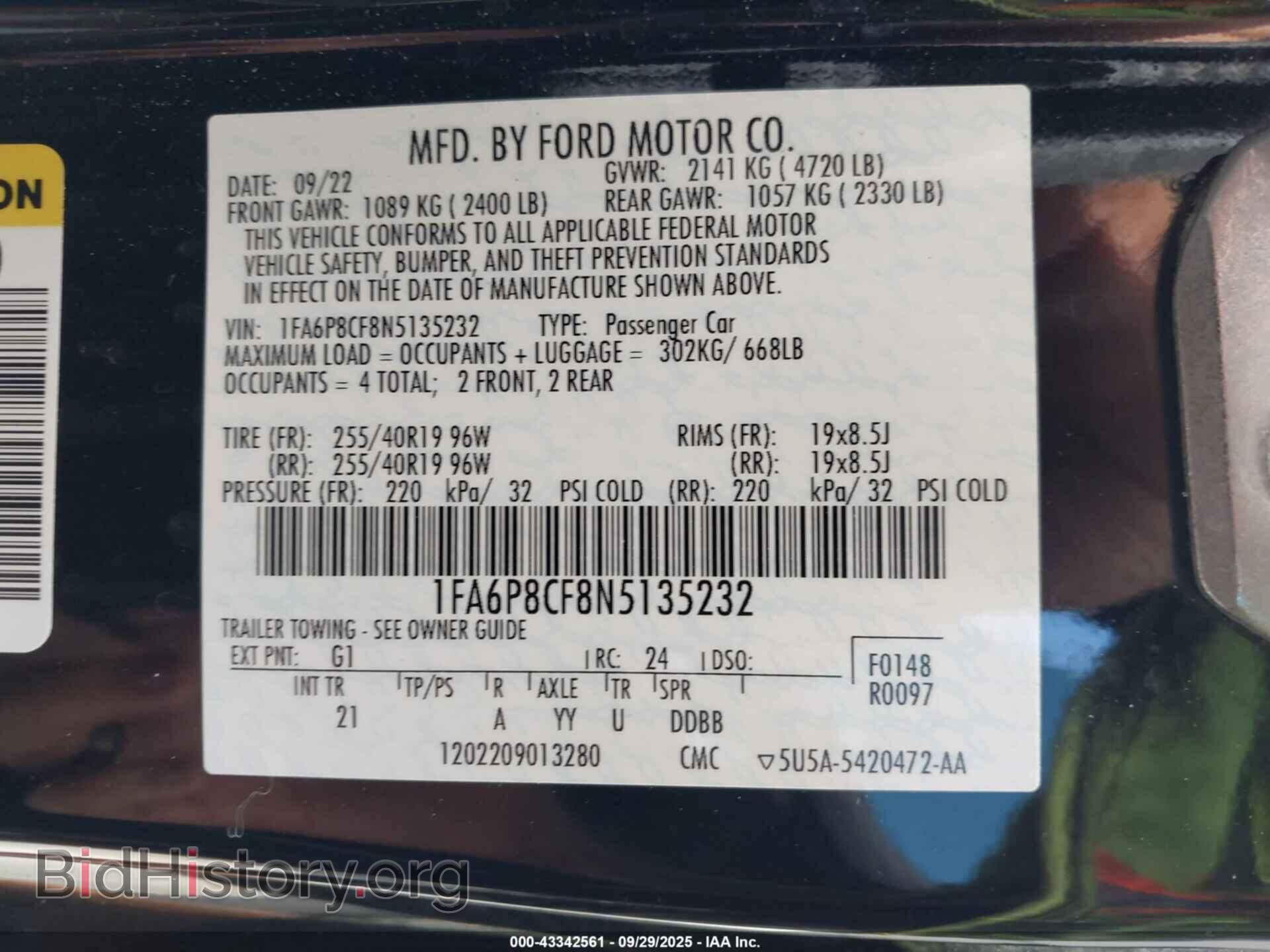 2022 FORD MUSTANG - VIN: 1FA6P8CF8N5135232 - Фото 9