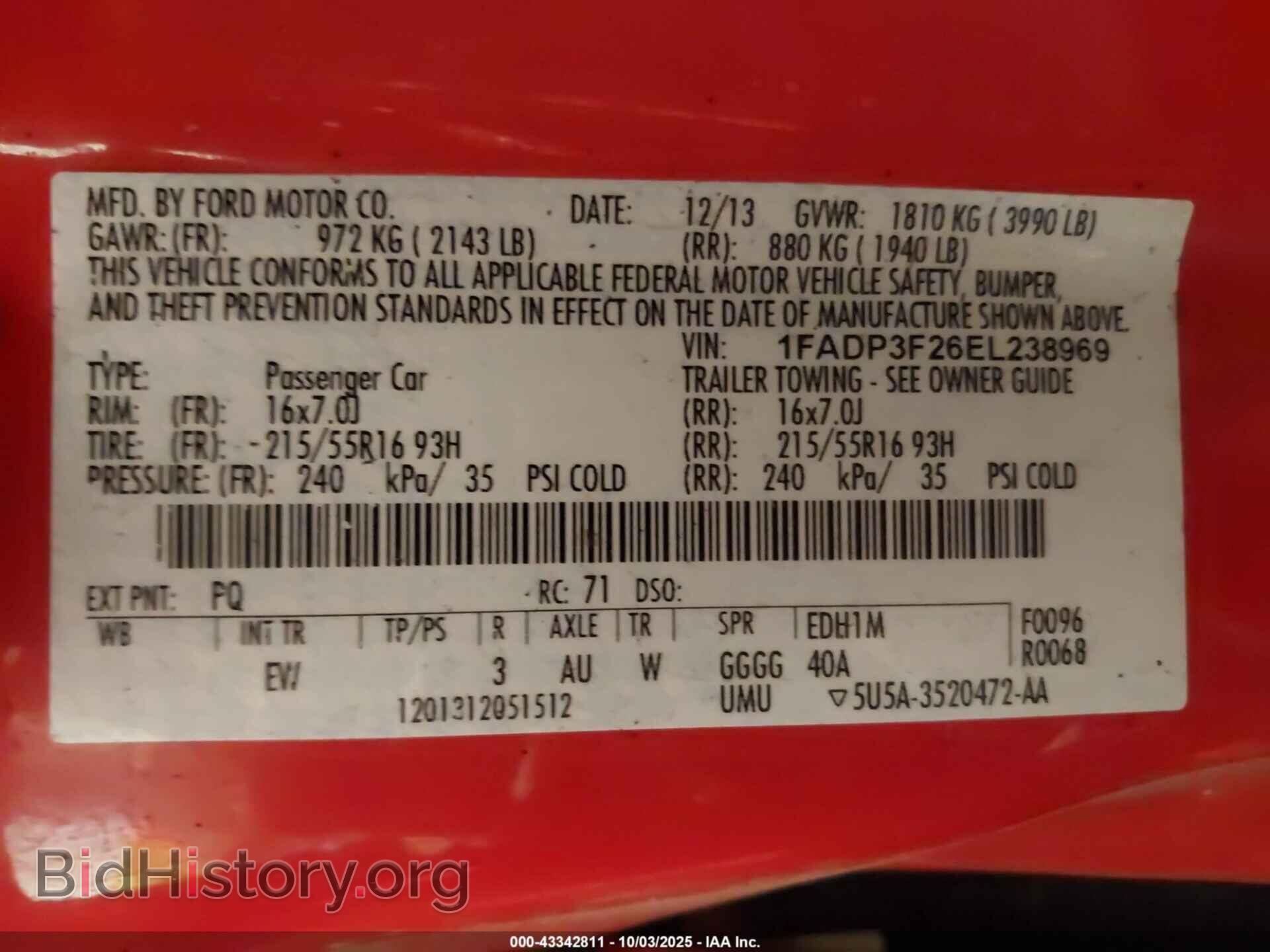 2014 FORD FOCUS - VIN: 1FADP3F26EL238969 - Фото 9