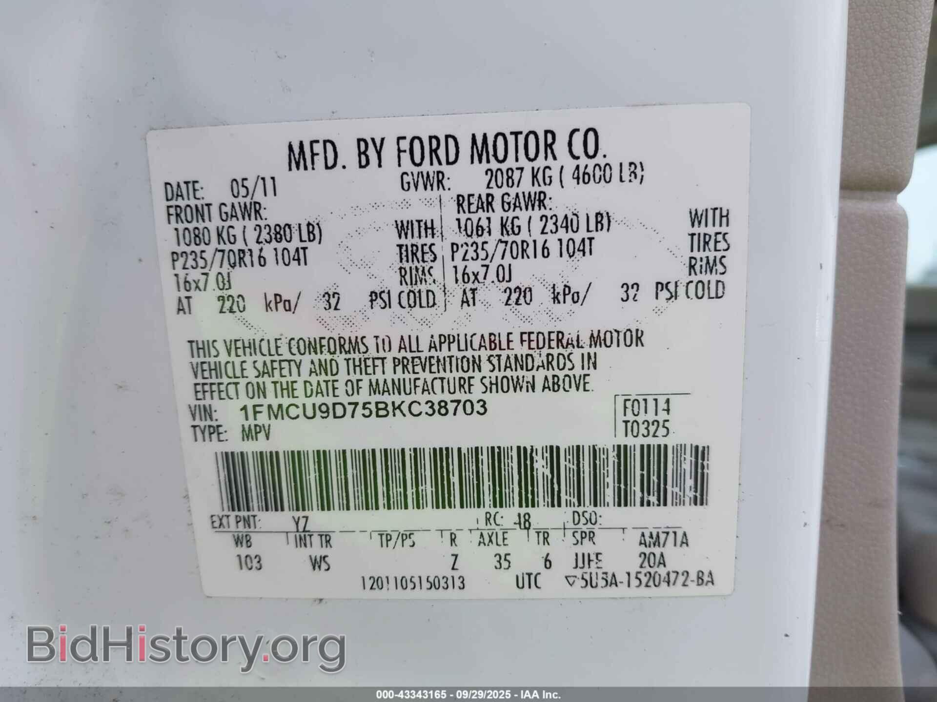 2011 FORD ESCAPE - VIN: 1FMCU9D75BKC38703 - Фото 9