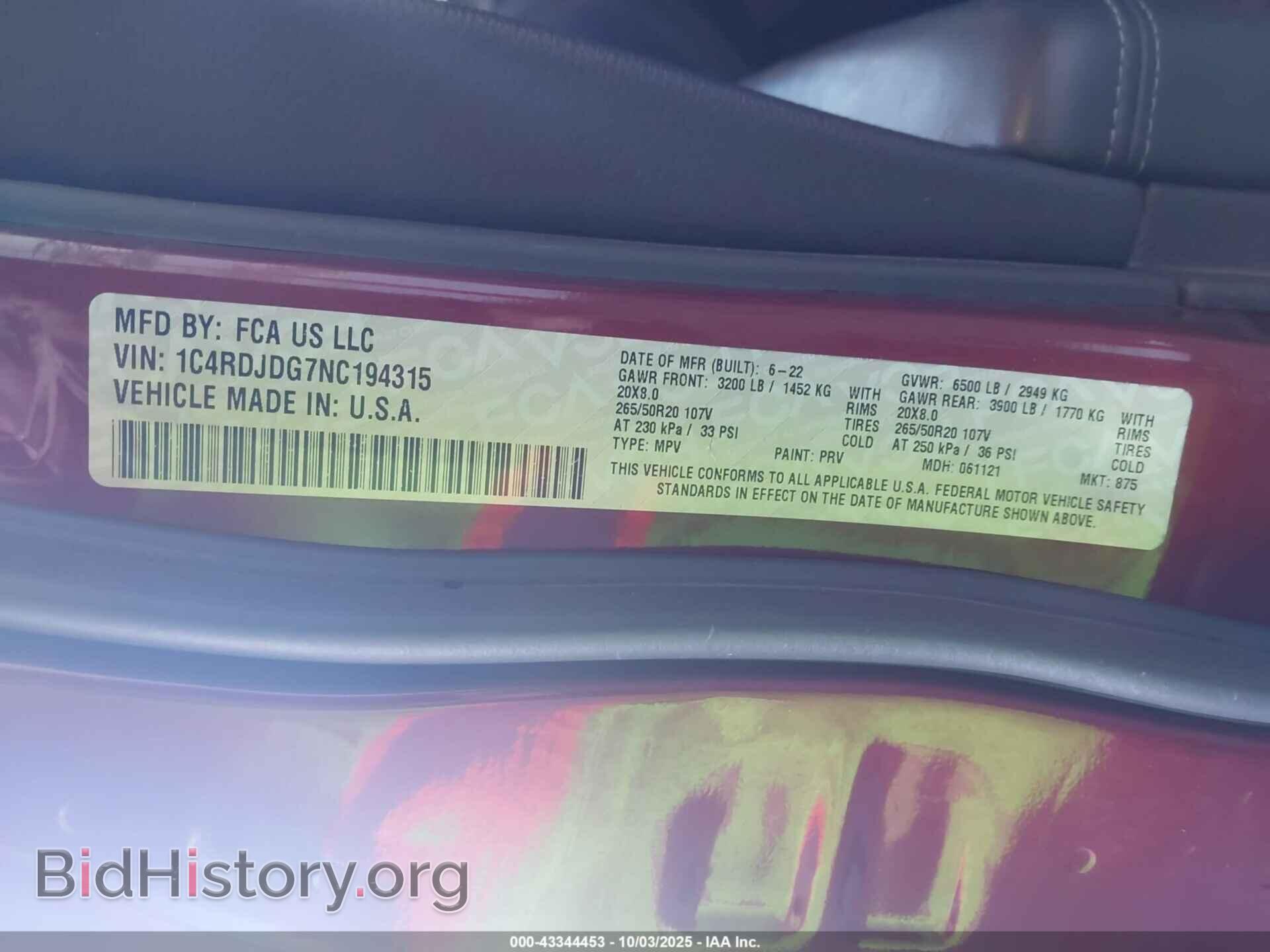 2022 DODGE DURANGO - VIN: 1C4RDJDG7NC194315 - Фото 9