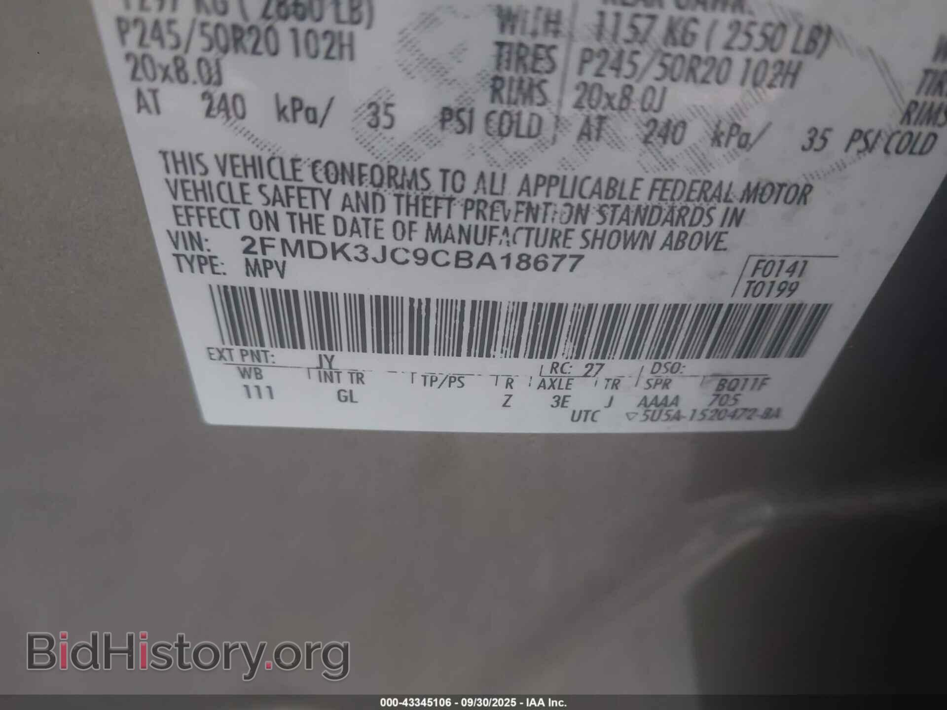 2012 FORD EDGE - VIN: 2FMDK3JC9CBA18677 - Photo 9
