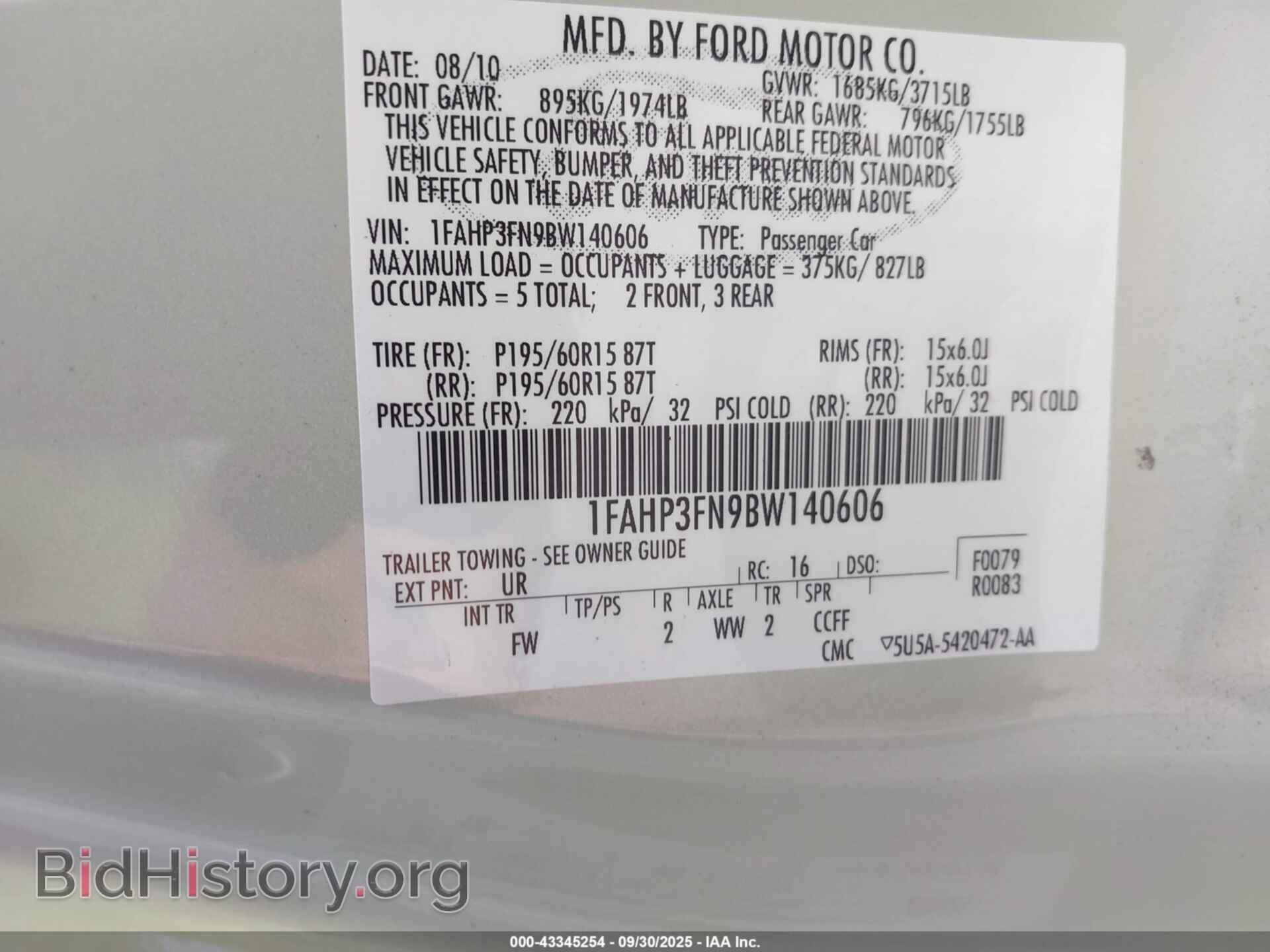 2011 FORD FOCUS - VIN: 1FAHP3FN9BW140606 - Фото 9