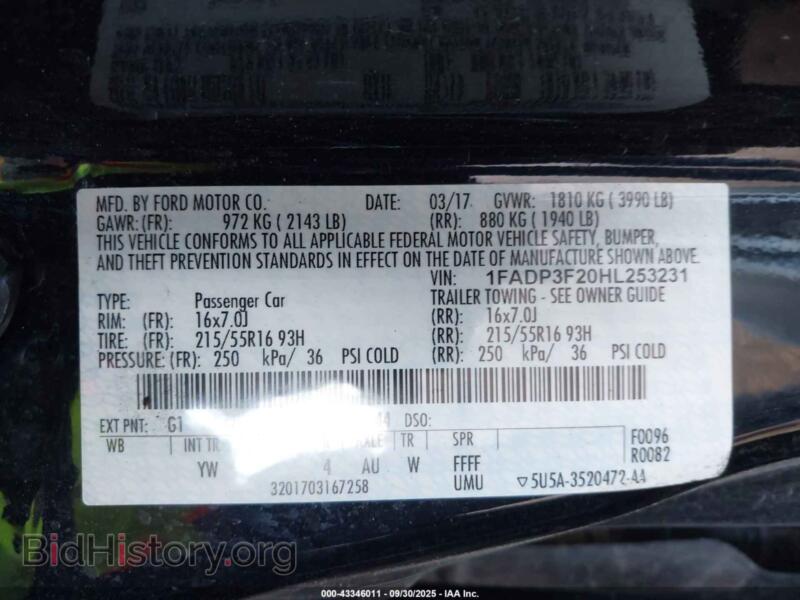 2017 Ford FOCUS (VIN 1FADP3F20HL253231) — photo 9 of 15