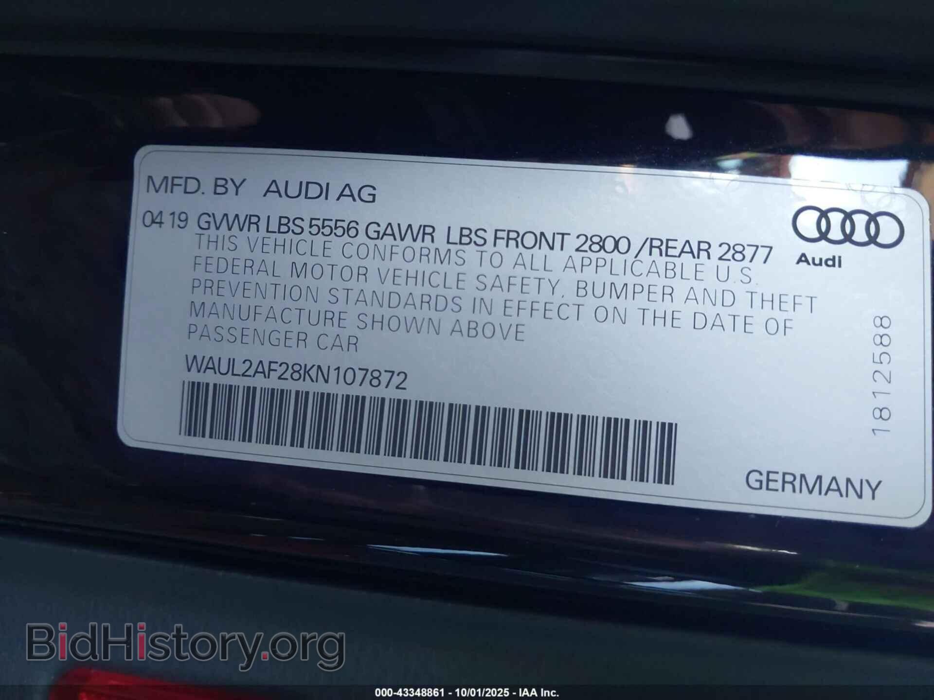 2019 AUDI A6 - VIN: WAUL2AF28KN107872 - Фото 9