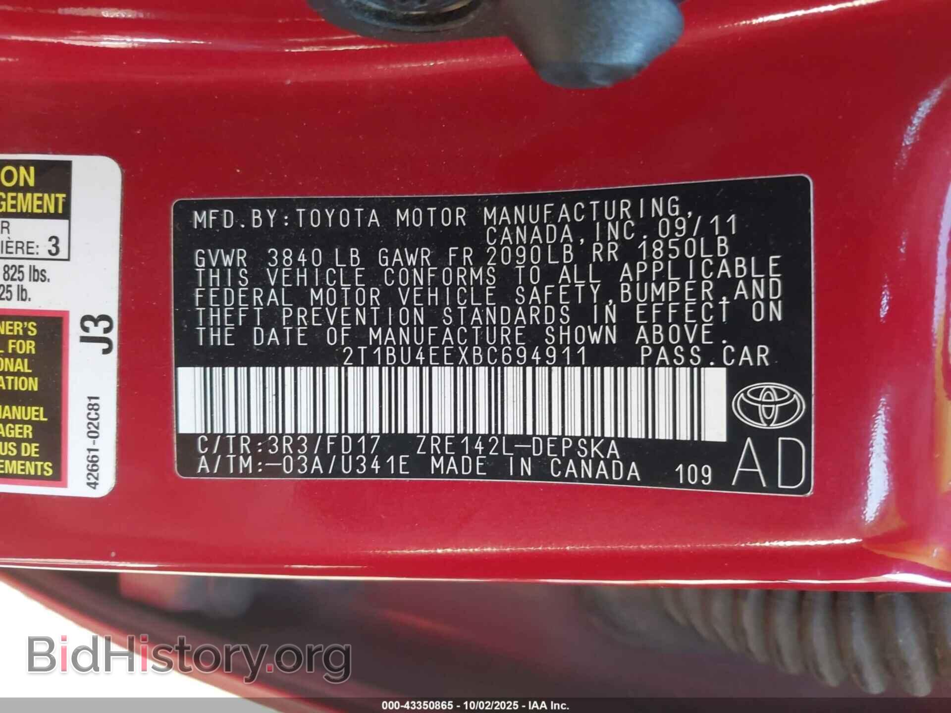 2011 TOYOTA COROLLA - VIN: 2T1BU4EEXBC694911 - Фото 9