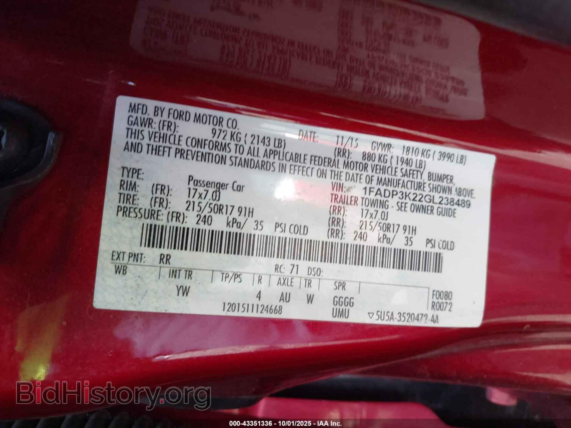 2016 FORD FOCUS - VIN: 1FADP3K22GL238489 - Фото 9