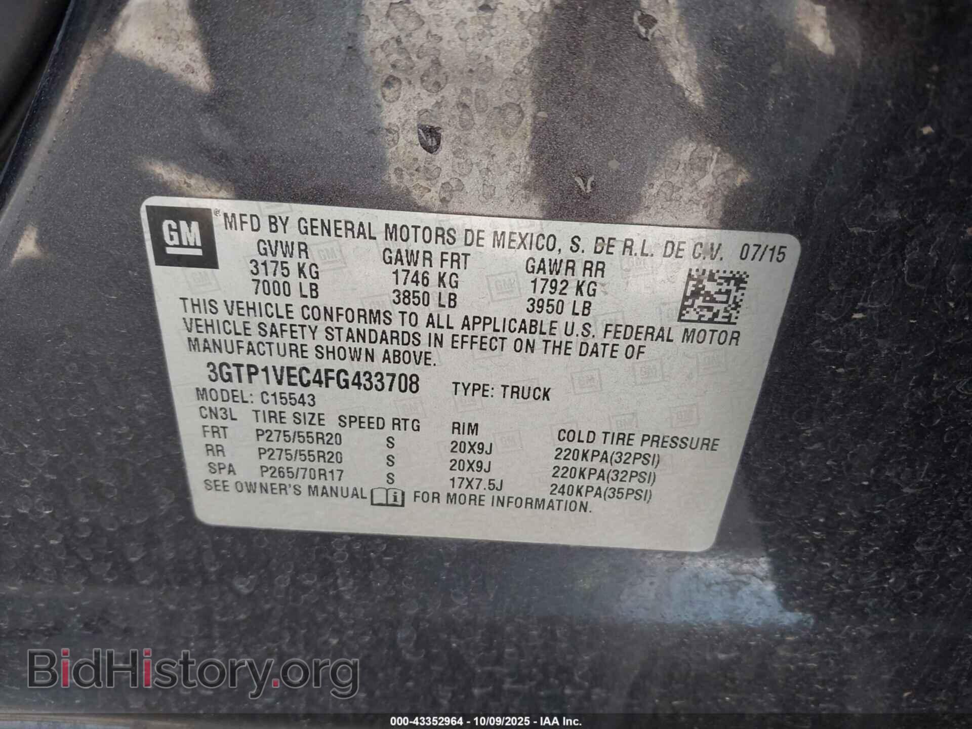 2015 GMC SIERRA 1500 - VIN: 3GTP1VEC4FG433708 - Фото 9