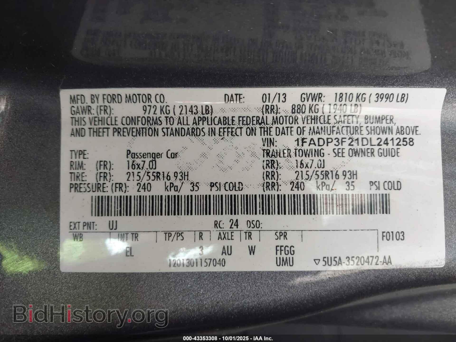 2013 FORD FOCUS - VIN: 1FADP3F21DL241258 - Фото 9