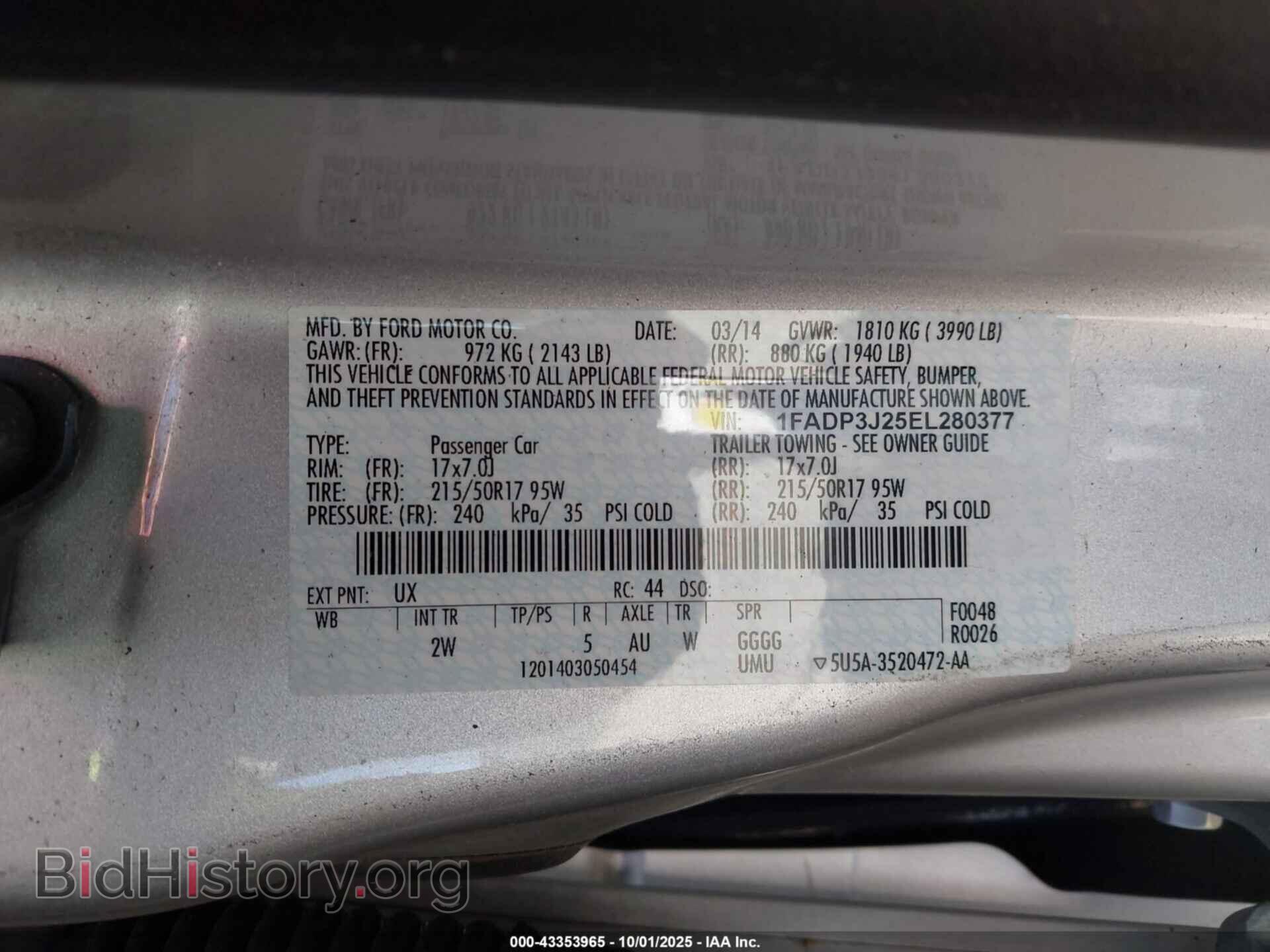 2014 FORD FOCUS - VIN: 1FADP3J25EL280377 - Фото 9