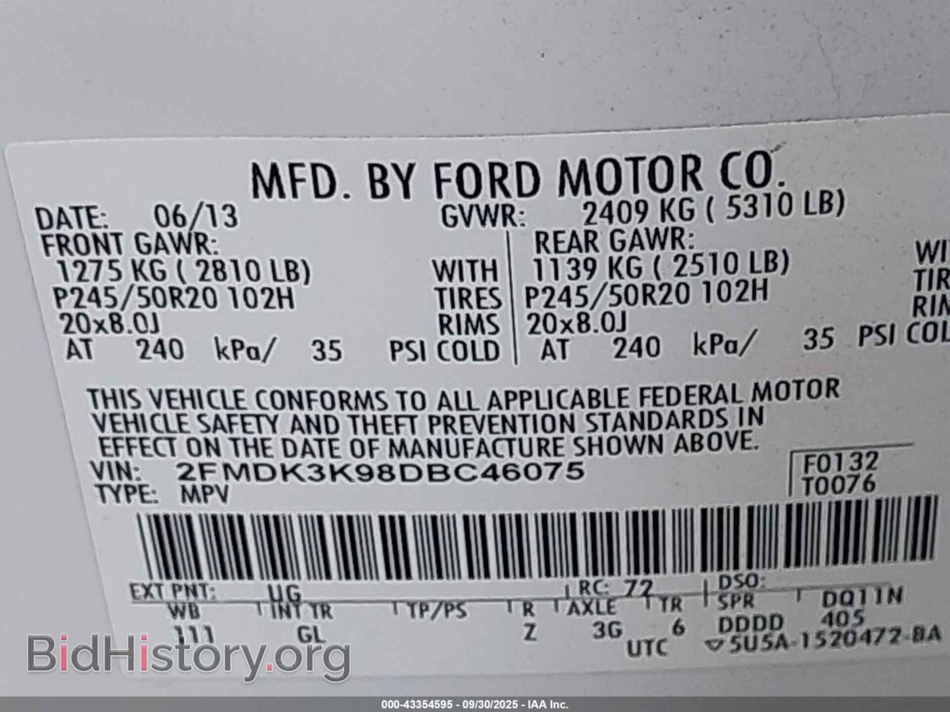 2013 FORD EDGE - VIN: 2FMDK3K98DBC46075 - Фото 9