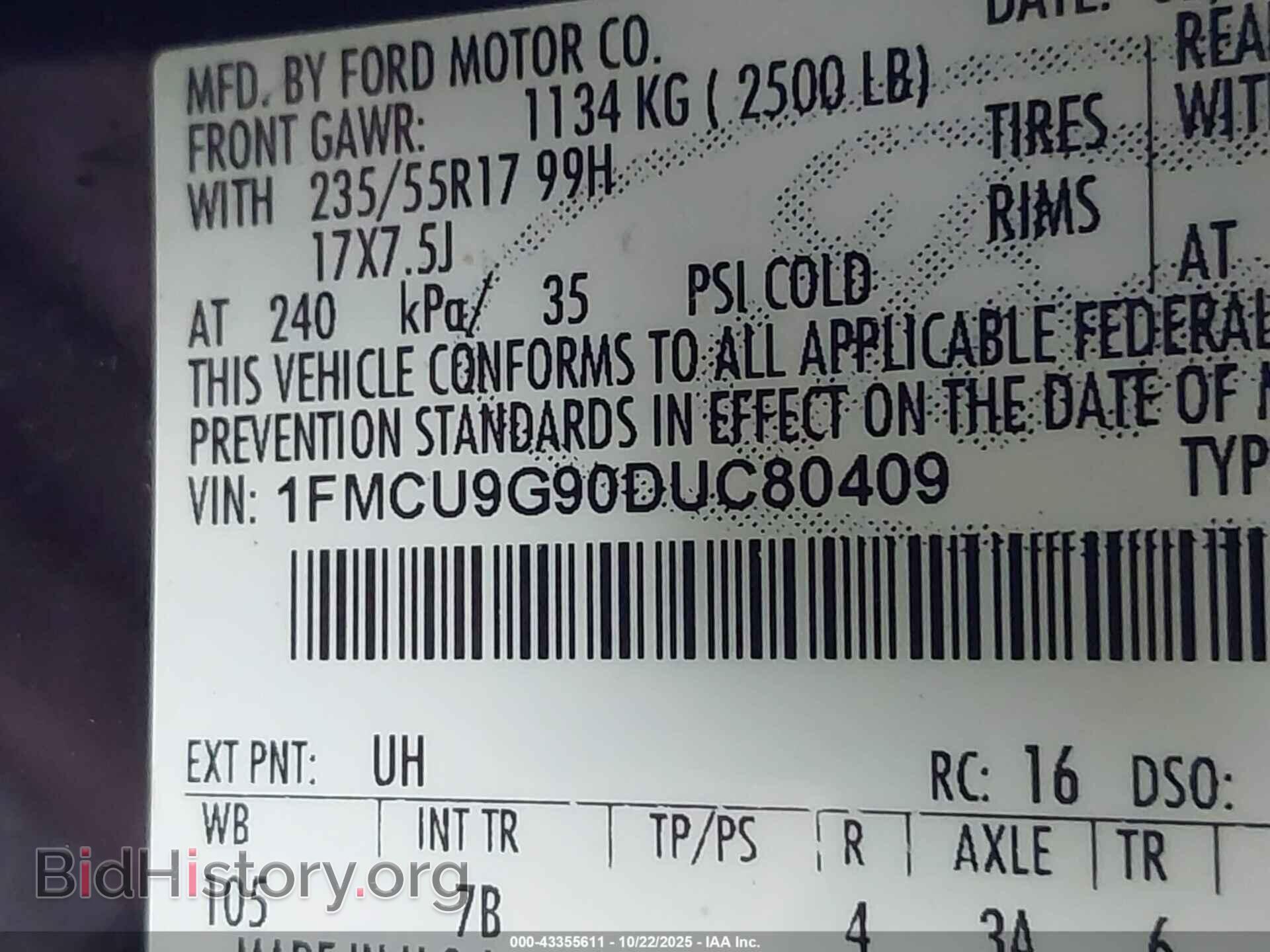 2013 FORD ESCAPE - VIN: 1FMCU9G90DUC80409 - Фото 9