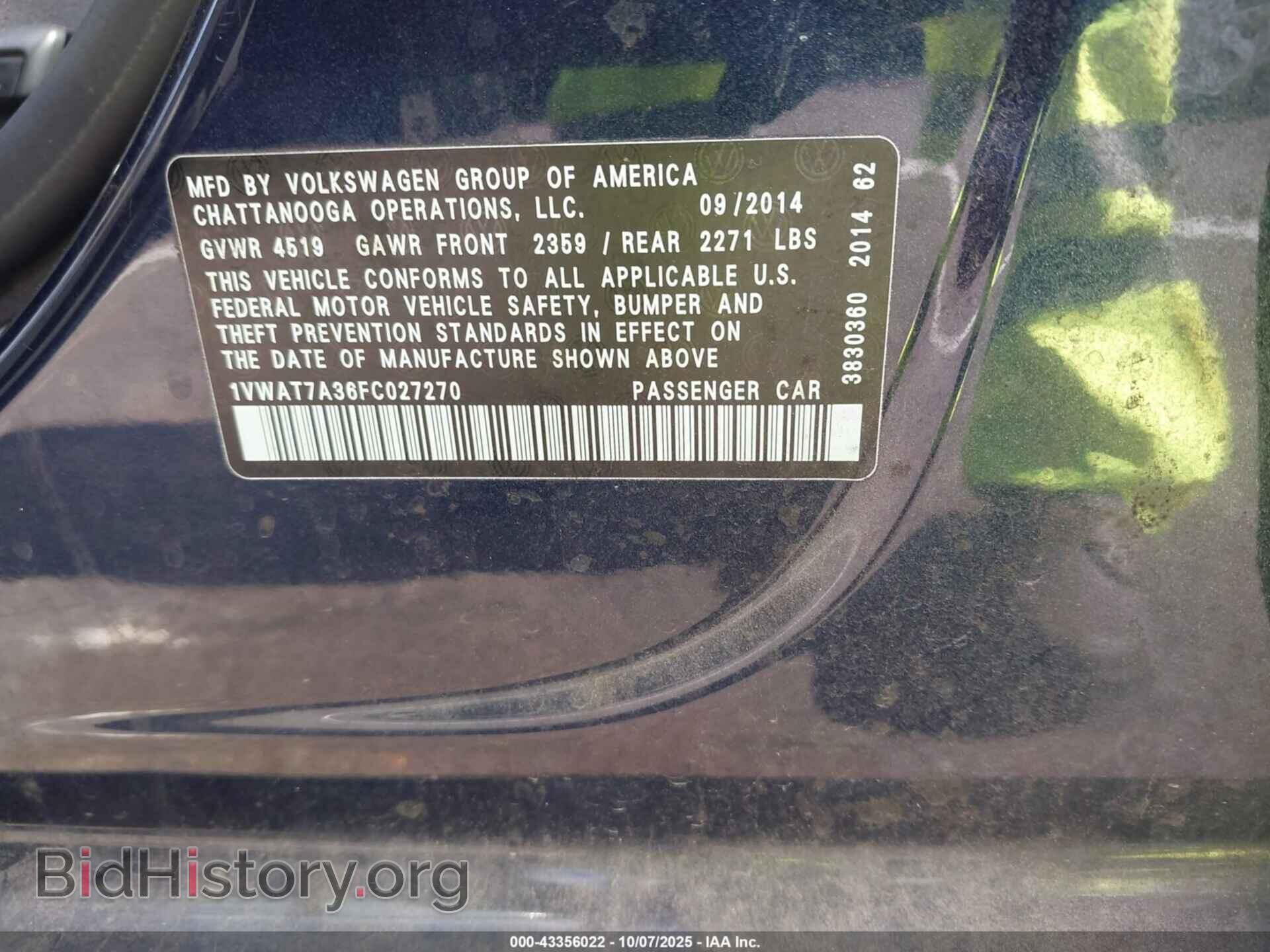 2015 VOLKSWAGEN PASSAT - VIN: 1VWAT7A36FC027270 - Фото 9