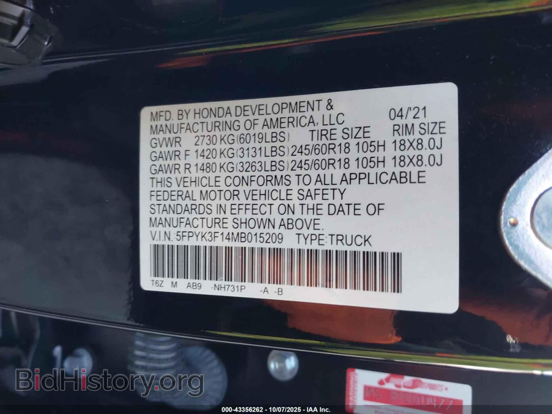 2021 HONDA RIDGELINE - VIN: 5FPYK3F14MB015209 - Фото 9
