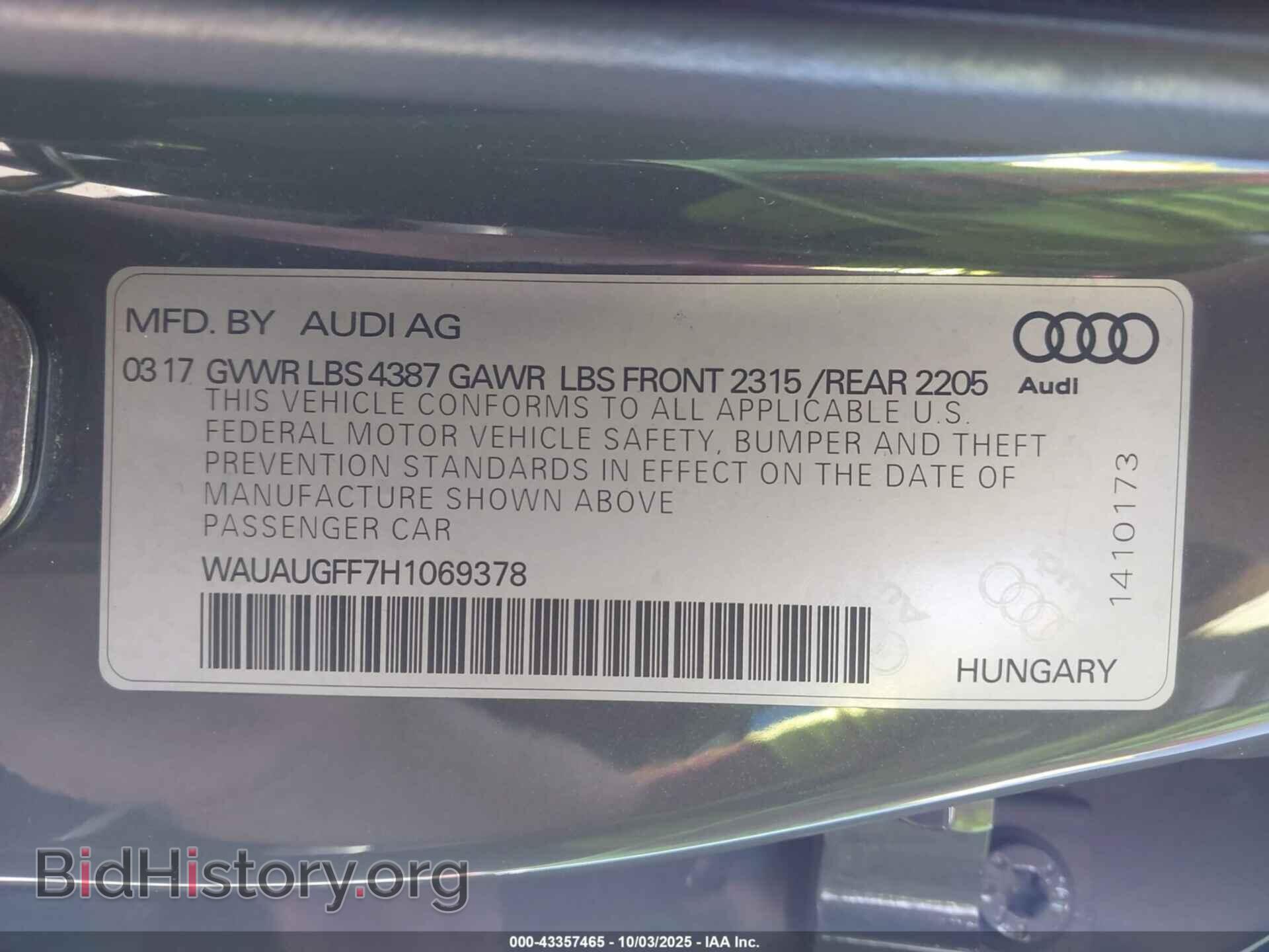 2017 AUDI A3 - VIN: WAUAUGFF7H1069378 - Photo 9
