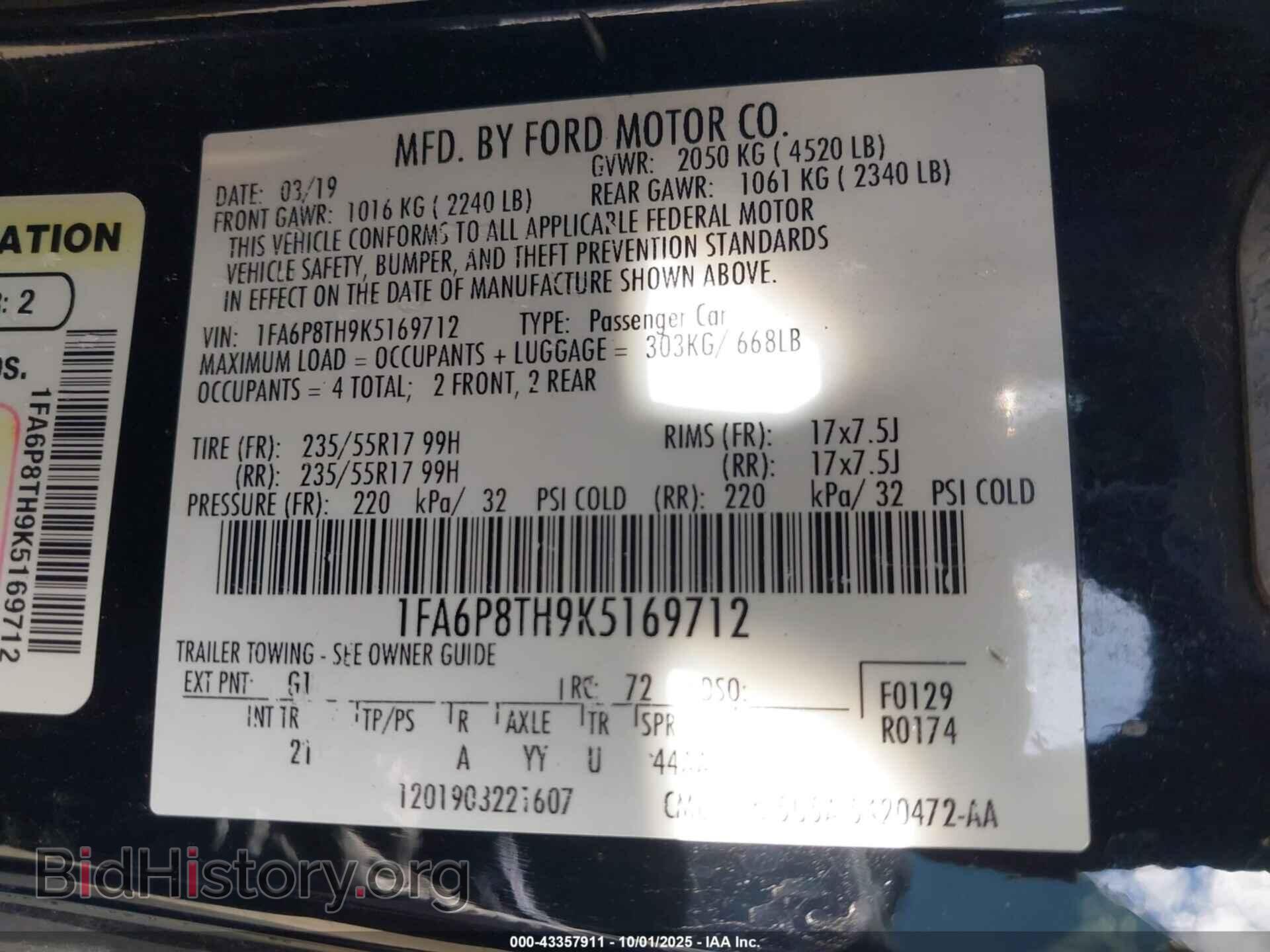 2019 FORD MUSTANG - VIN: 1FA6P8TH9K5169712 - Фото 9