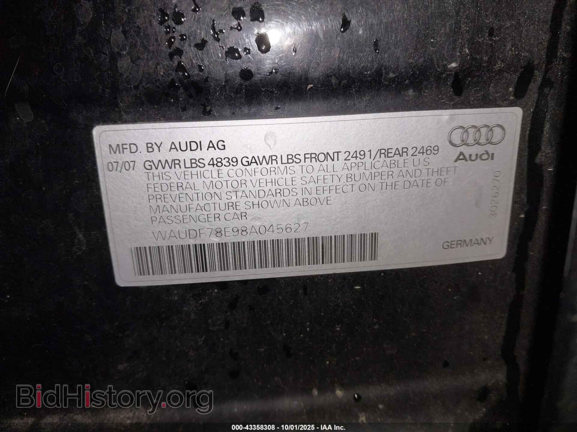 2008 AUDI A4 - VIN: WAUDF78E98A045627 - Фото 9
