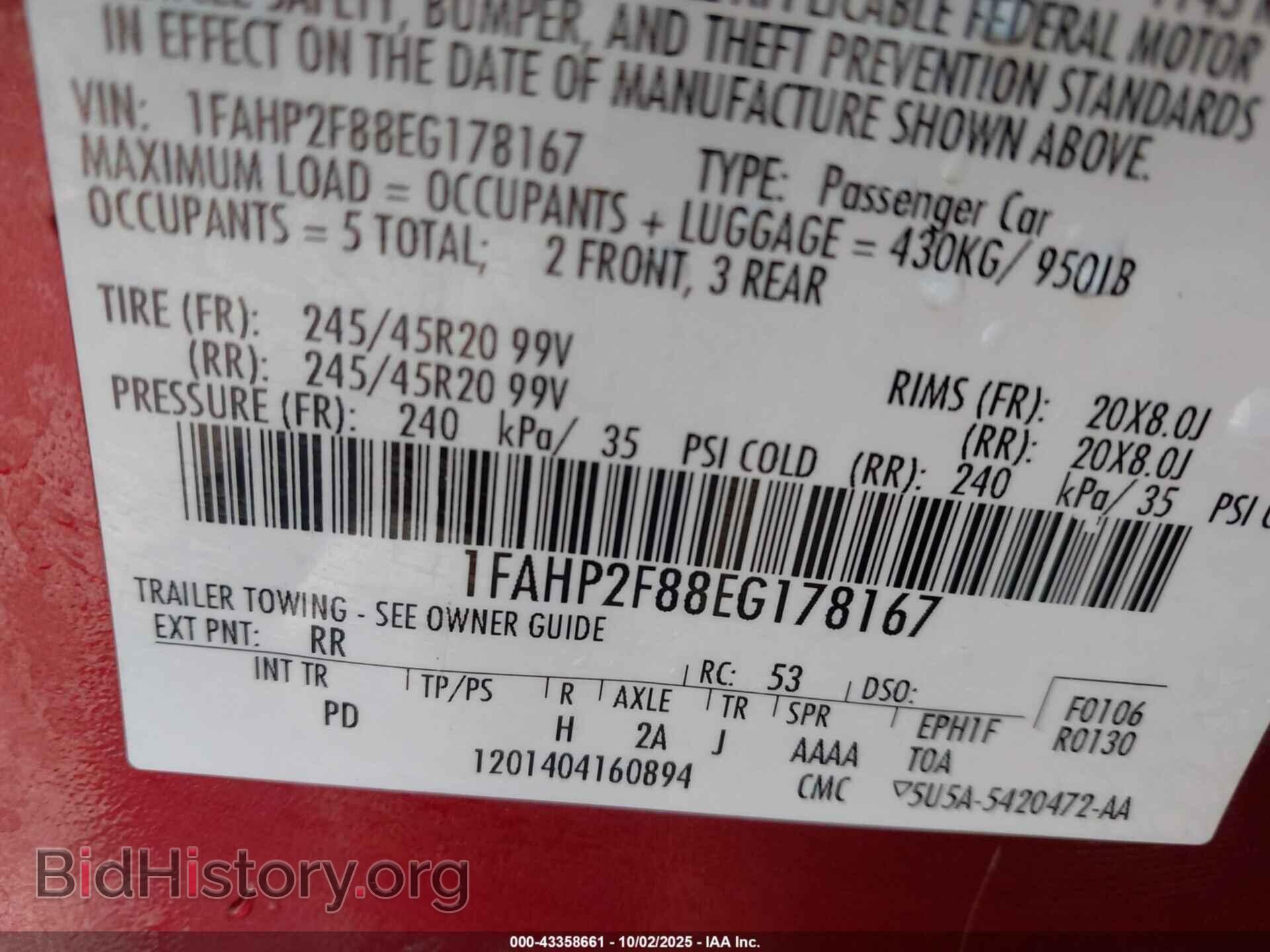 2014 FORD TAURUS - VIN: 1FAHP2F88EG178167 - Photo 9