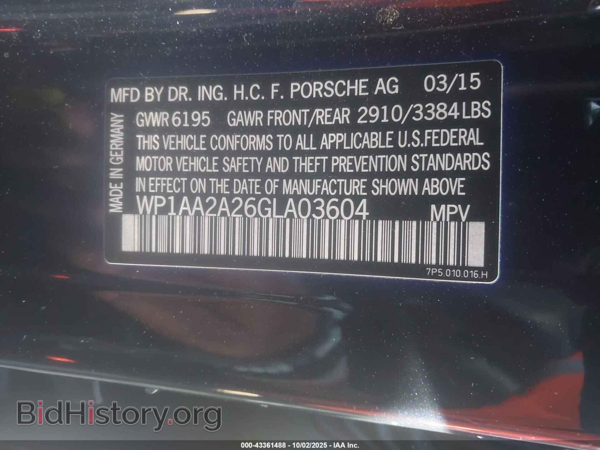 2016 PORSCHE CAYENNE - VIN: WP1AA2A26GLA03604 - Фото 9