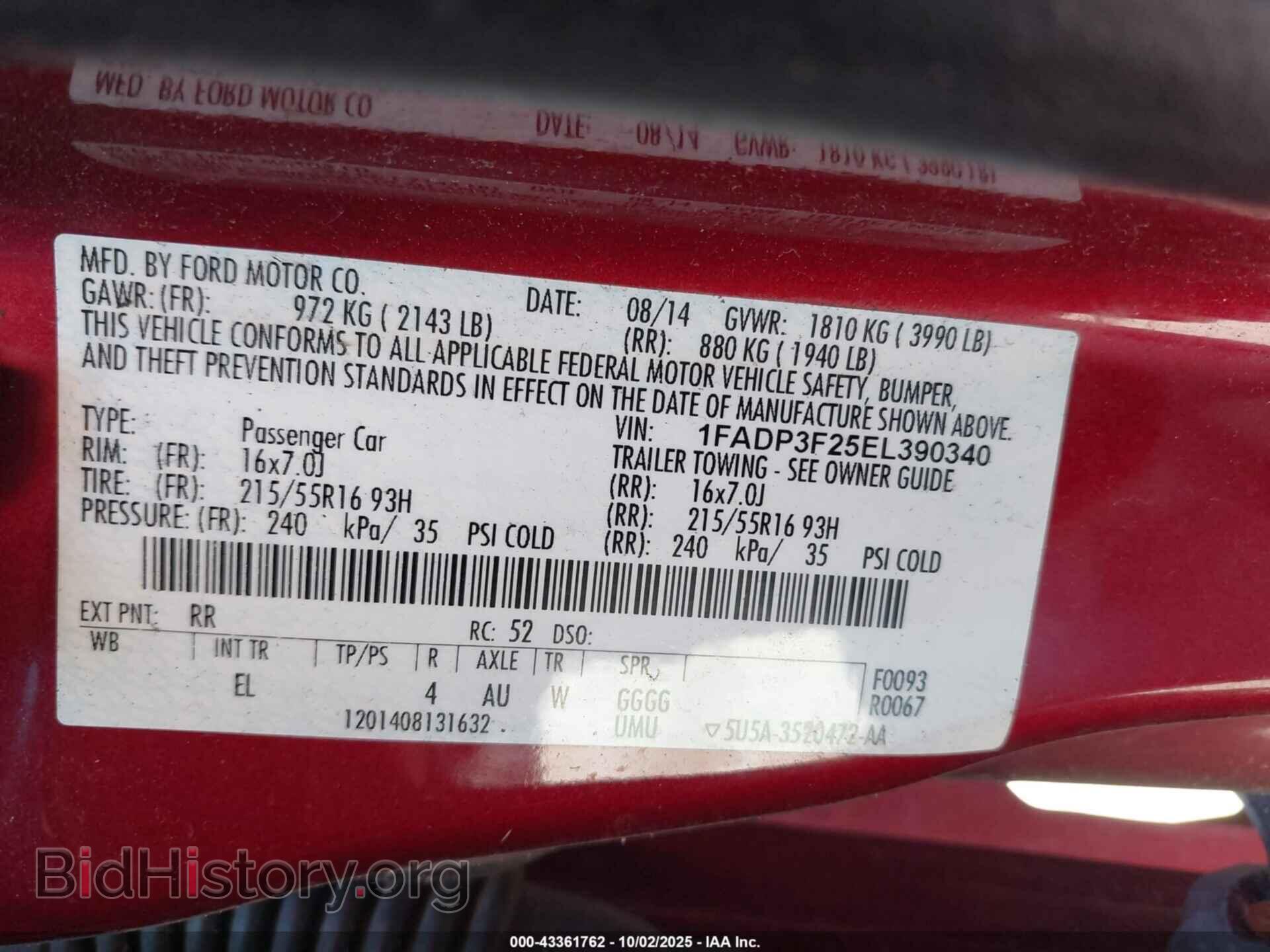 2014 FORD FOCUS - VIN: 1FADP3F25EL390340 - Фото 9