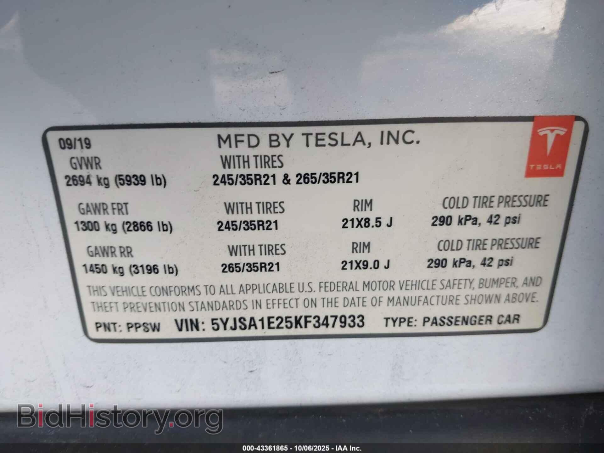 2019 TESLA MODEL S - VIN: 5YJSA1E25KF347933 - Photo 9