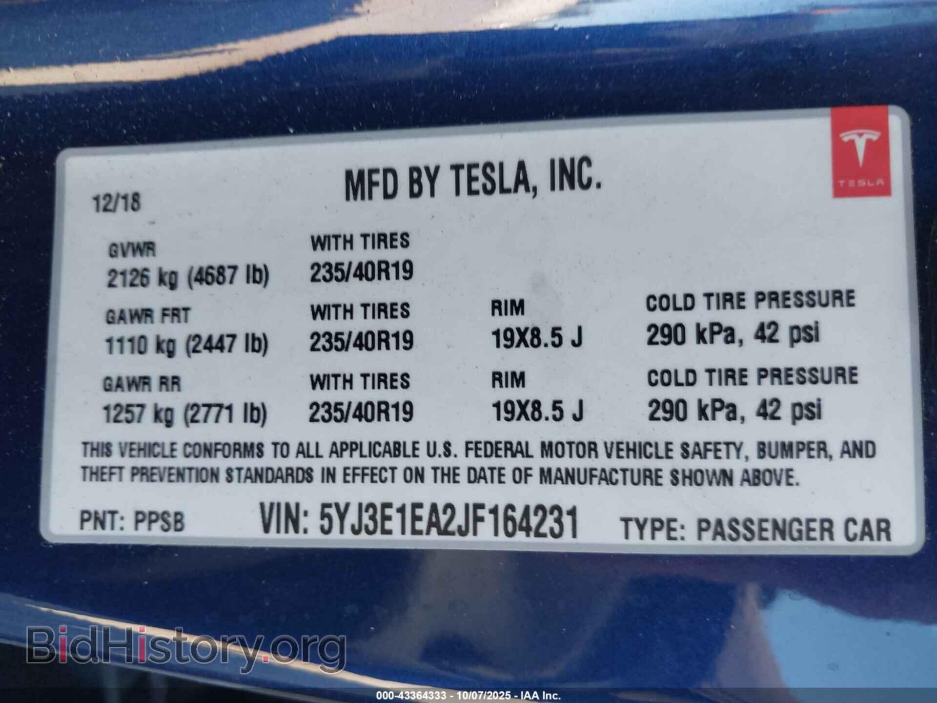 2018 TESLA MODEL 3 - VIN: 5YJ3E1EA2JF164231 - Photo 9