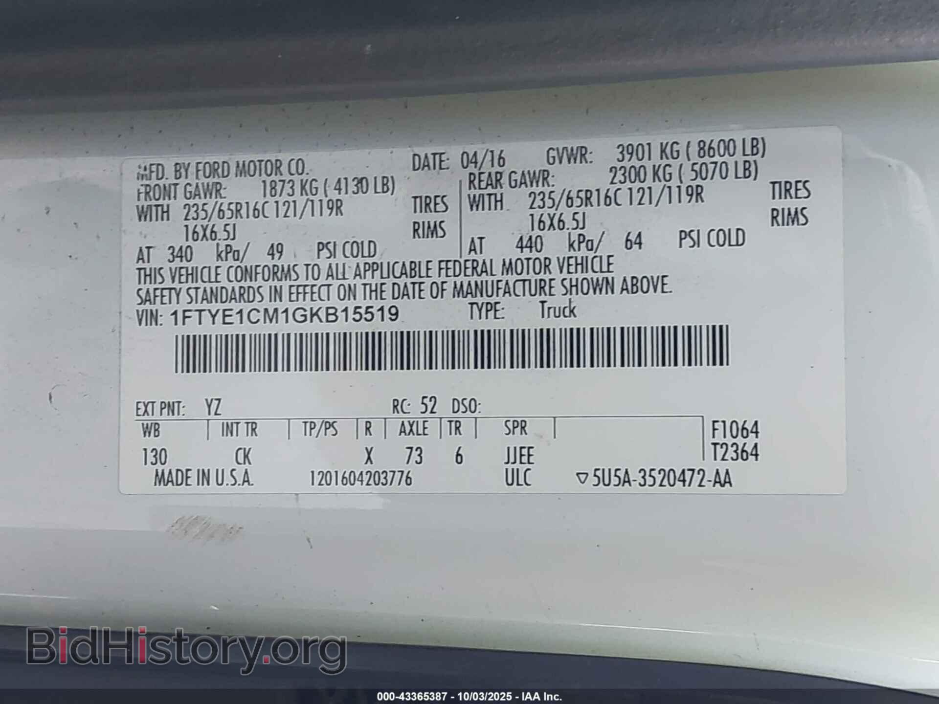 2016 FORD TRANSIT-150 - VIN: 1FTYE1CM1GKB15519 - Photo 9