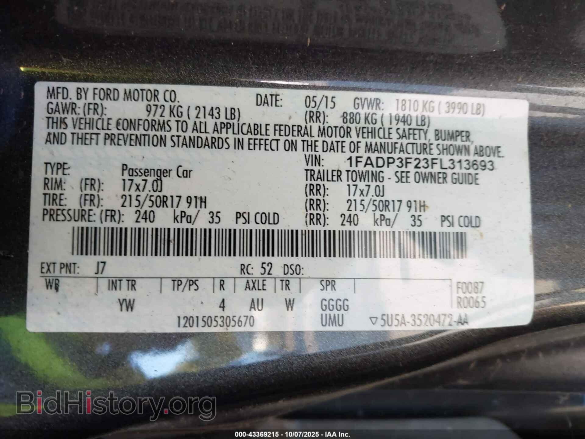 2015 FORD FOCUS - VIN: 1FADP3F23FL313693 - Фото 9