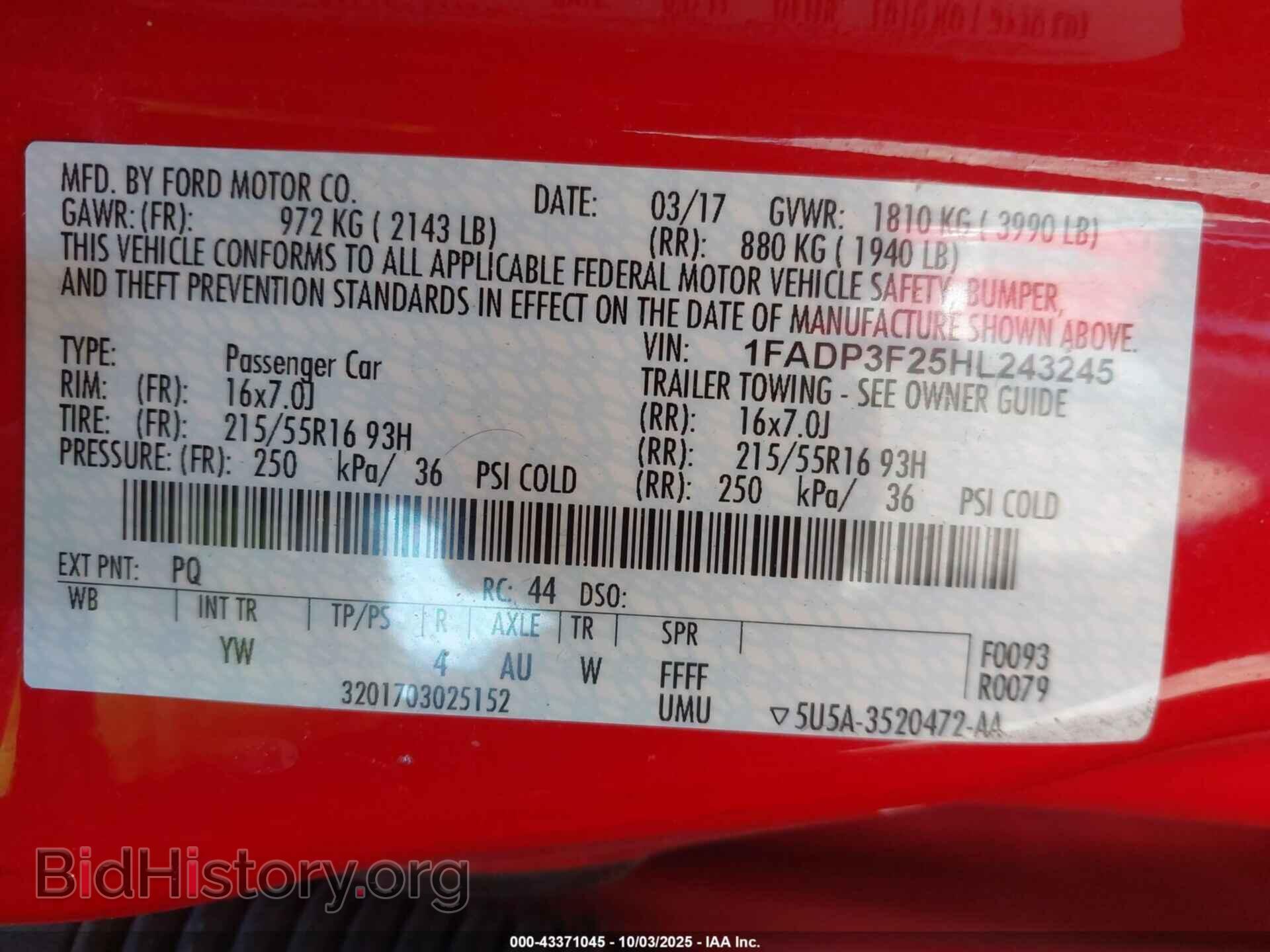 2017 FORD FOCUS - VIN: 1FADP3F25HL243245 - Фото 9