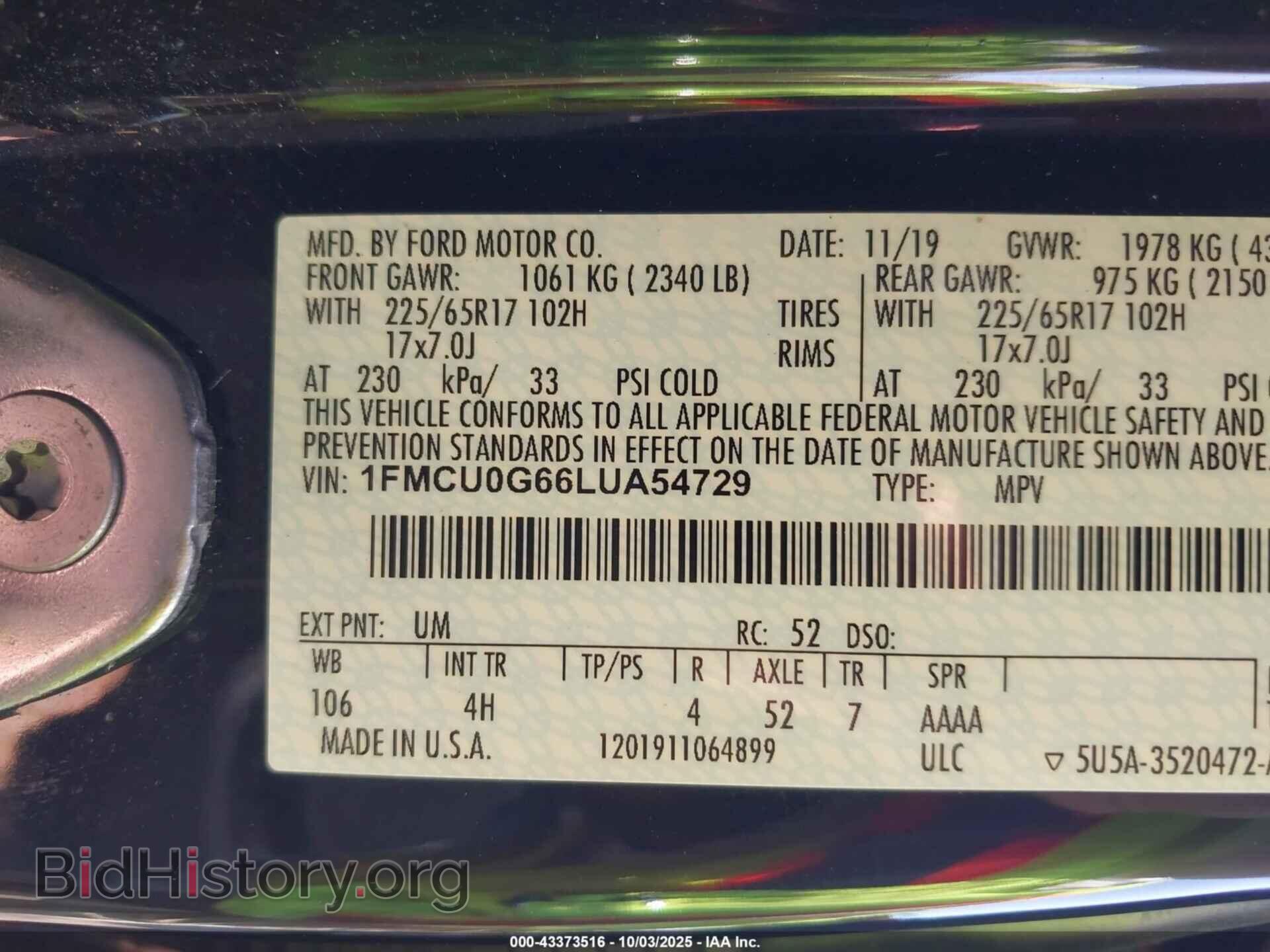 2020 FORD ESCAPE - VIN: 1FMCU0G66LUA54729 - Photo 9