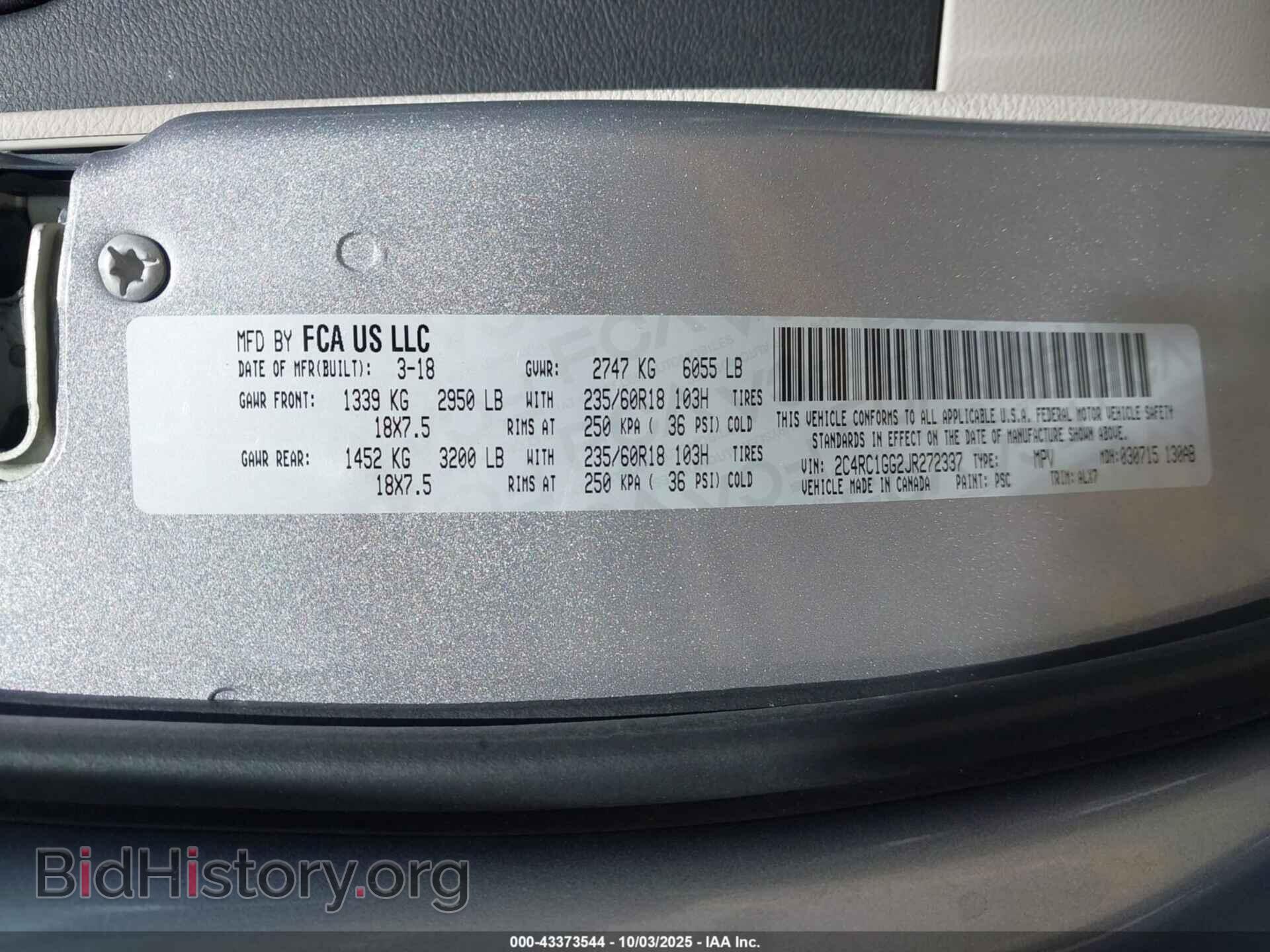 2018 CHRYSLER PACIFICA - VIN: 2C4RC1GG2JR272337 - Фото 9