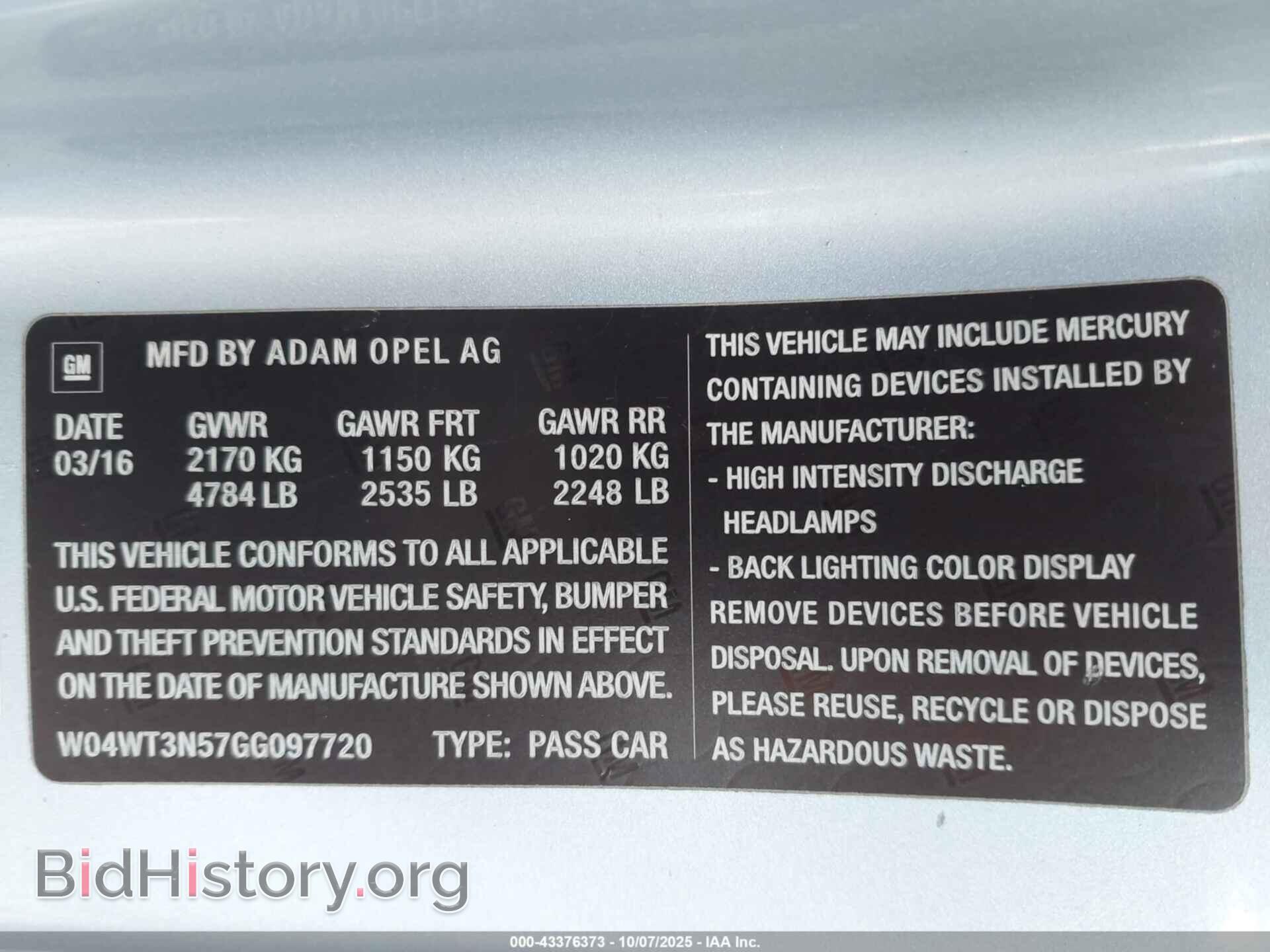 2016 BUICK CASCADA - VIN: W04WT3N57GG097720 - Фото 9