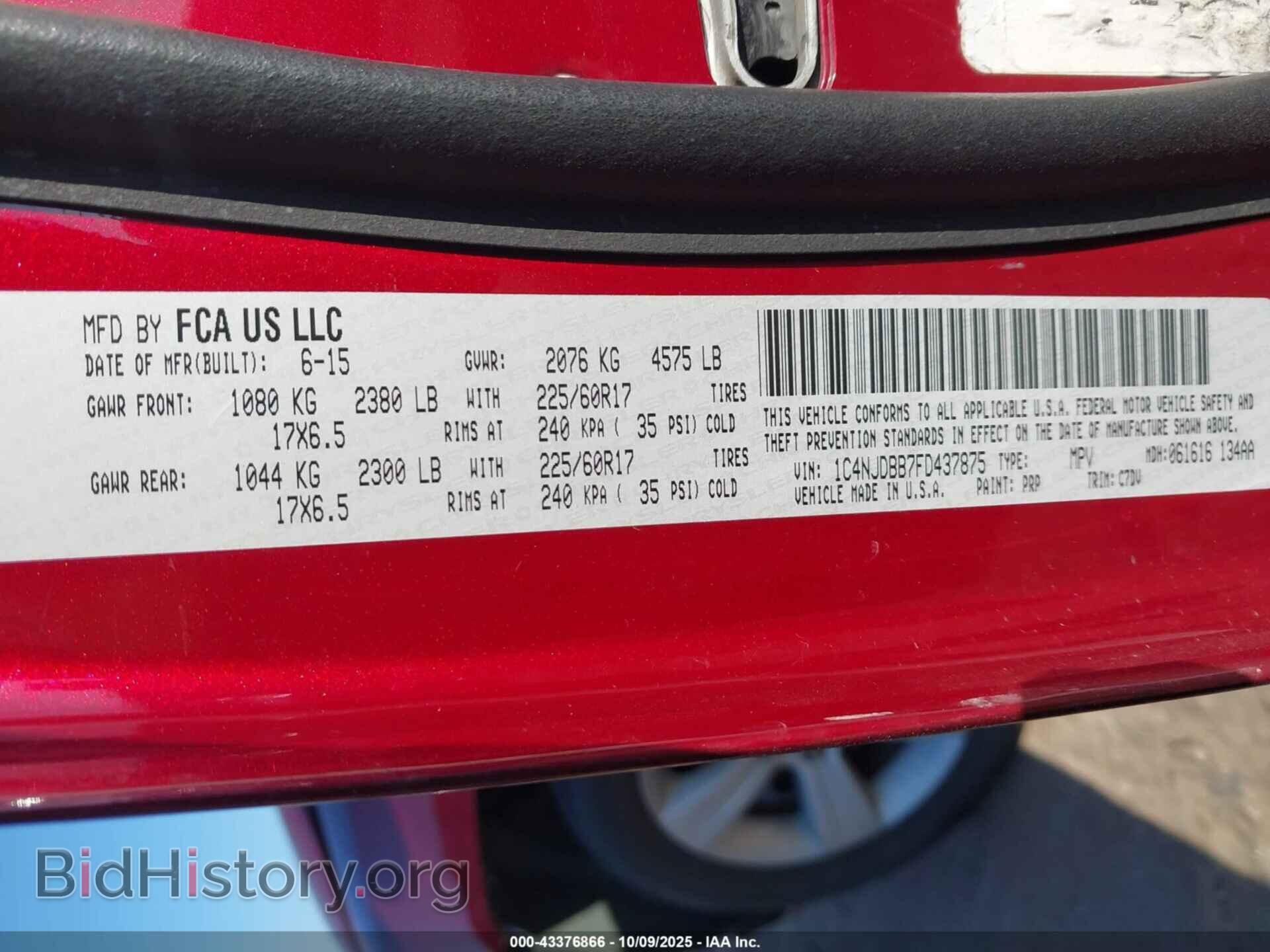 2015 JEEP COMPASS - VIN: 1C4NJDBB7FD437875 - Фото 9