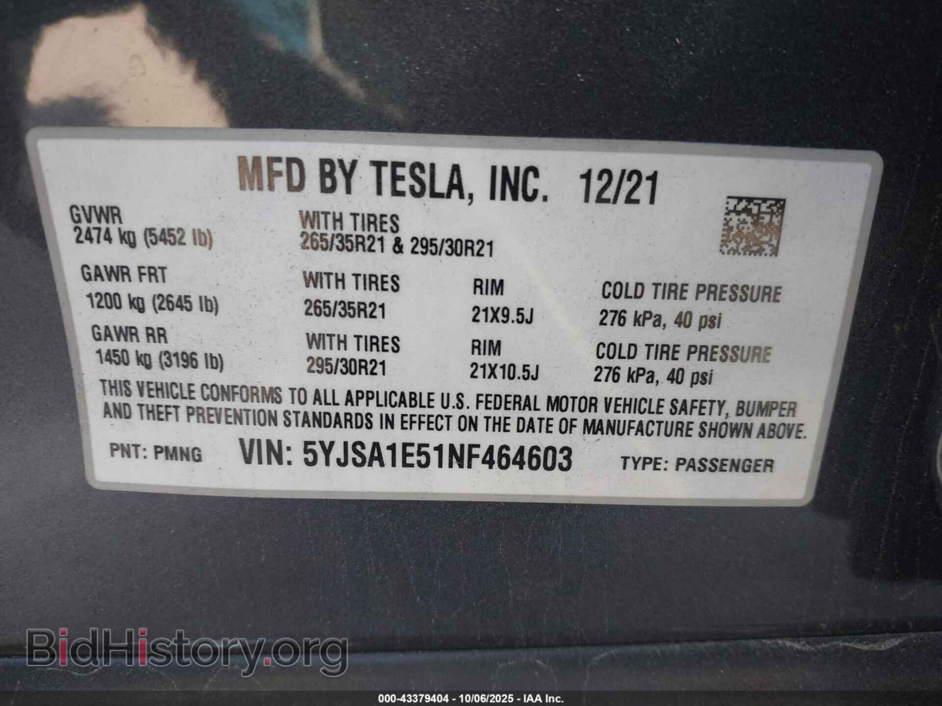 2022 TESLA MODEL S - VIN: 5YJSA1E51NF464603 - Фото 9