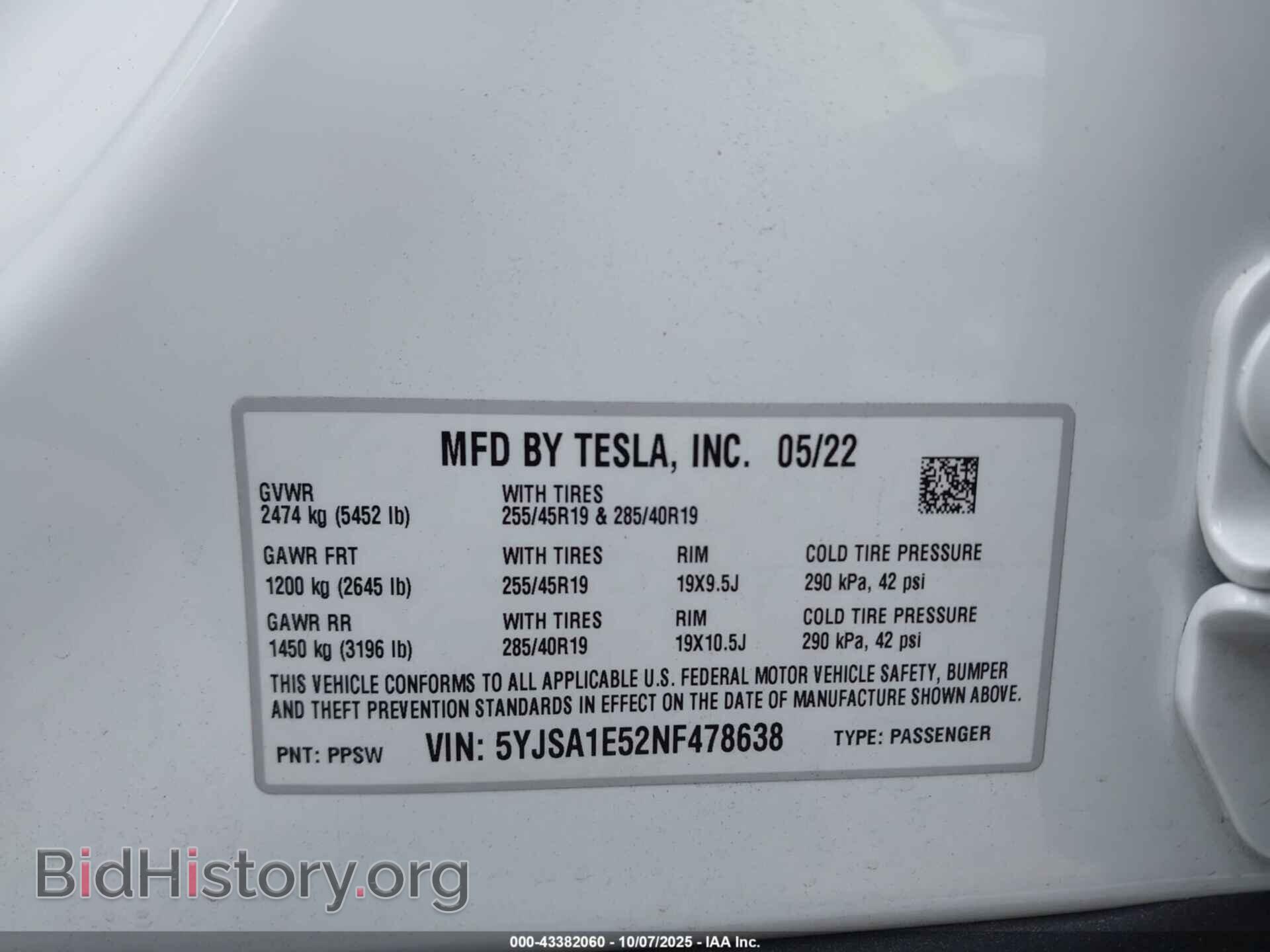2022 TESLA MODEL S - VIN: 5YJSA1E52NF478638 - Фото 9