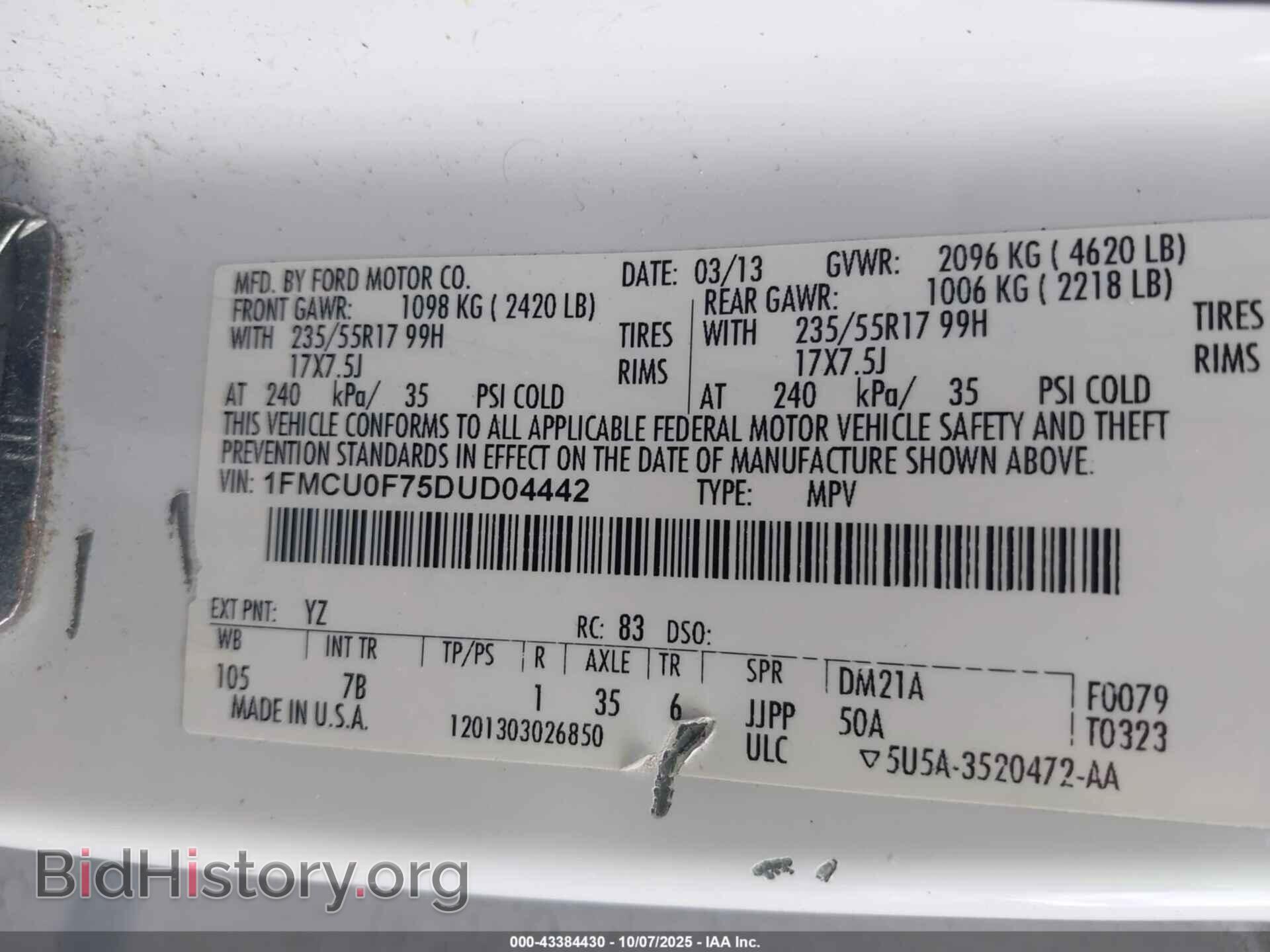 2013 FORD ESCAPE - VIN: 1FMCU0F75DUD04442 - Фото 9
