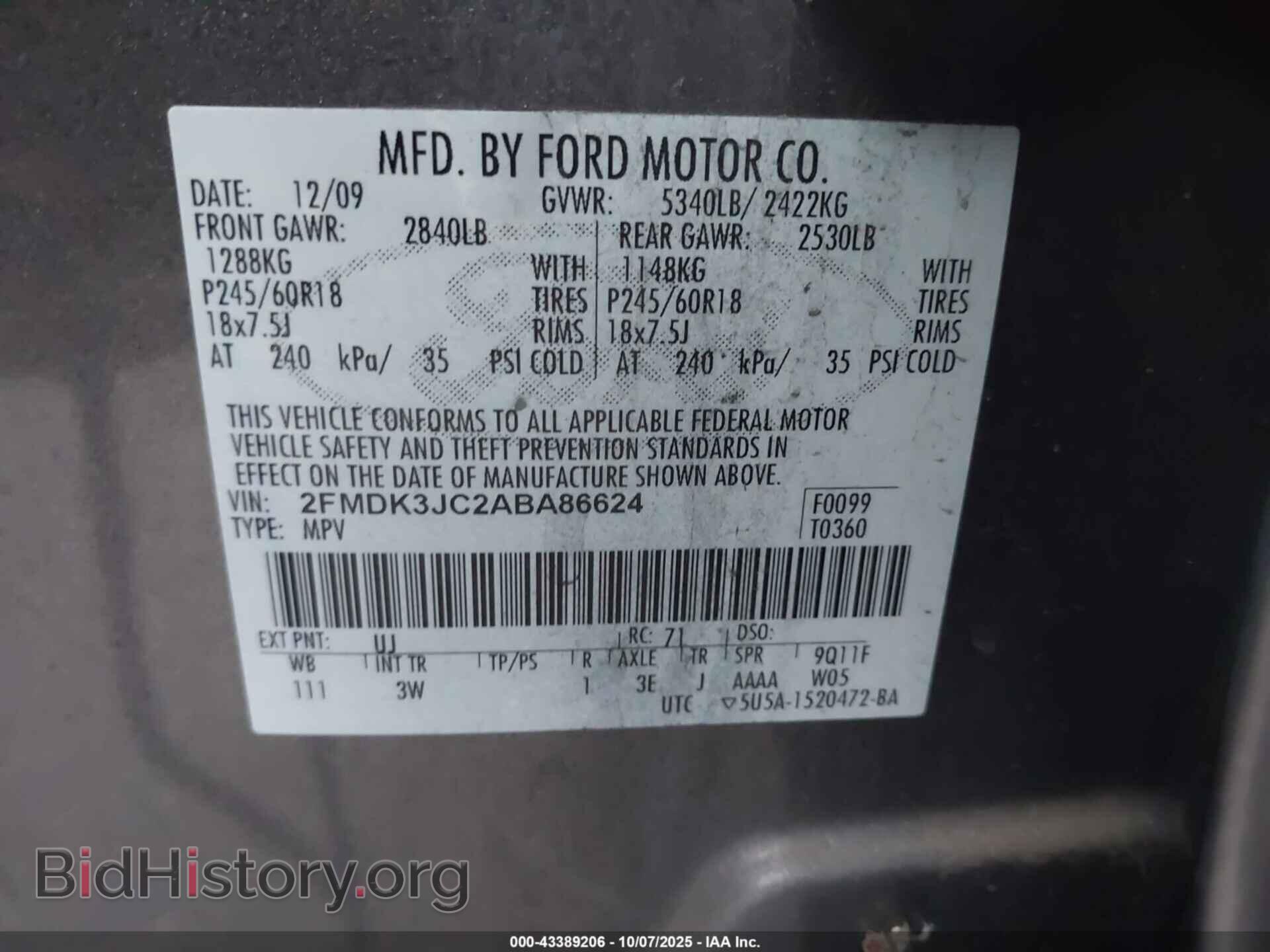 2010 FORD EDGE - VIN: 2FMDK3JC2ABA86624 - Photo 9