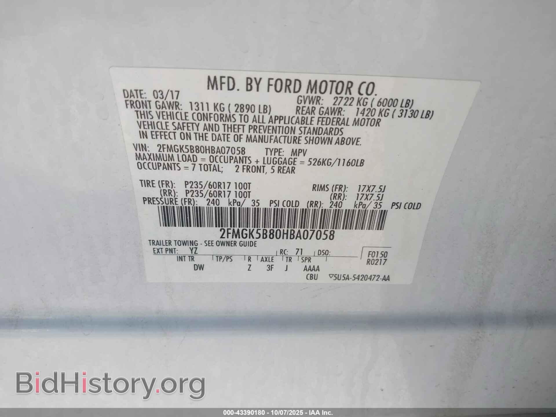 2017 FORD FLEX - VIN: 2FMGK5B80HBA07058 - Photo 9