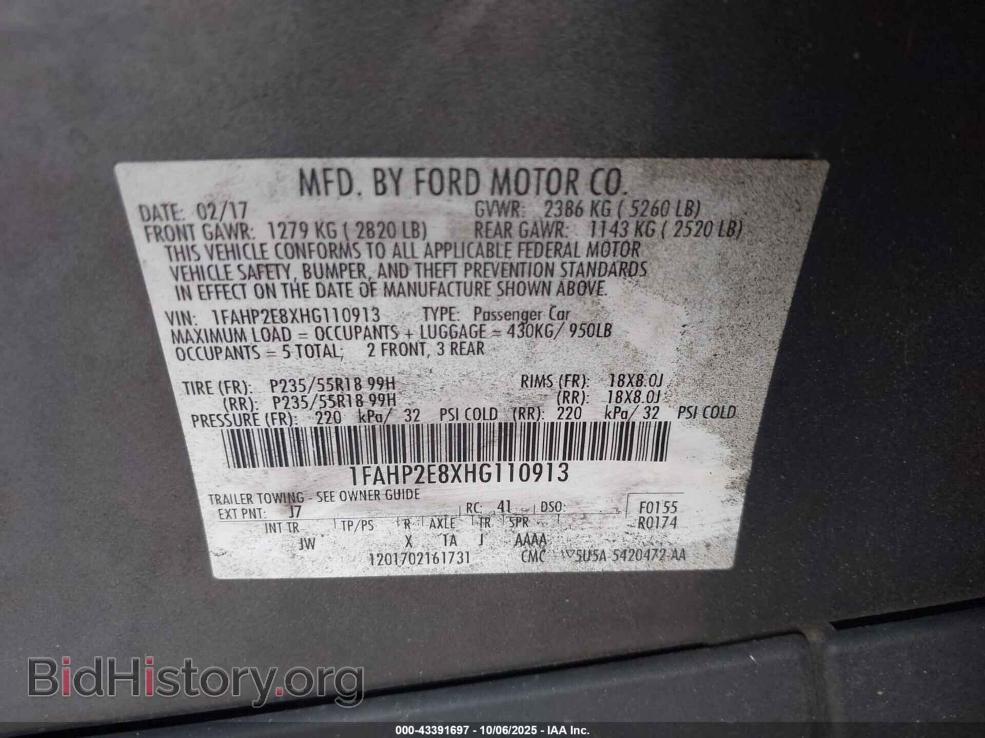 2017 FORD TAURUS - VIN: 1FAHP2E8XHG110913 - Фото 9