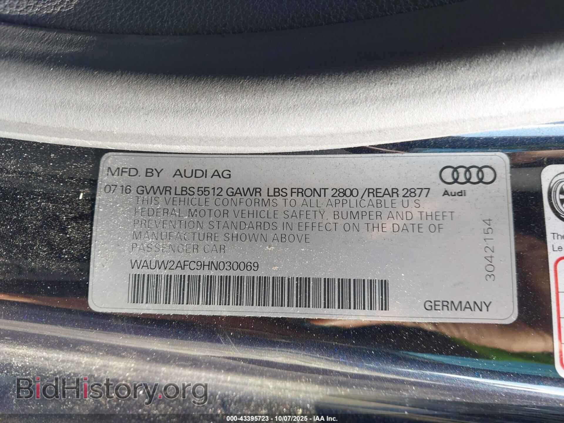 2017 AUDI A7 - VIN: WAUW2AFC9HN030069 - Фото 9