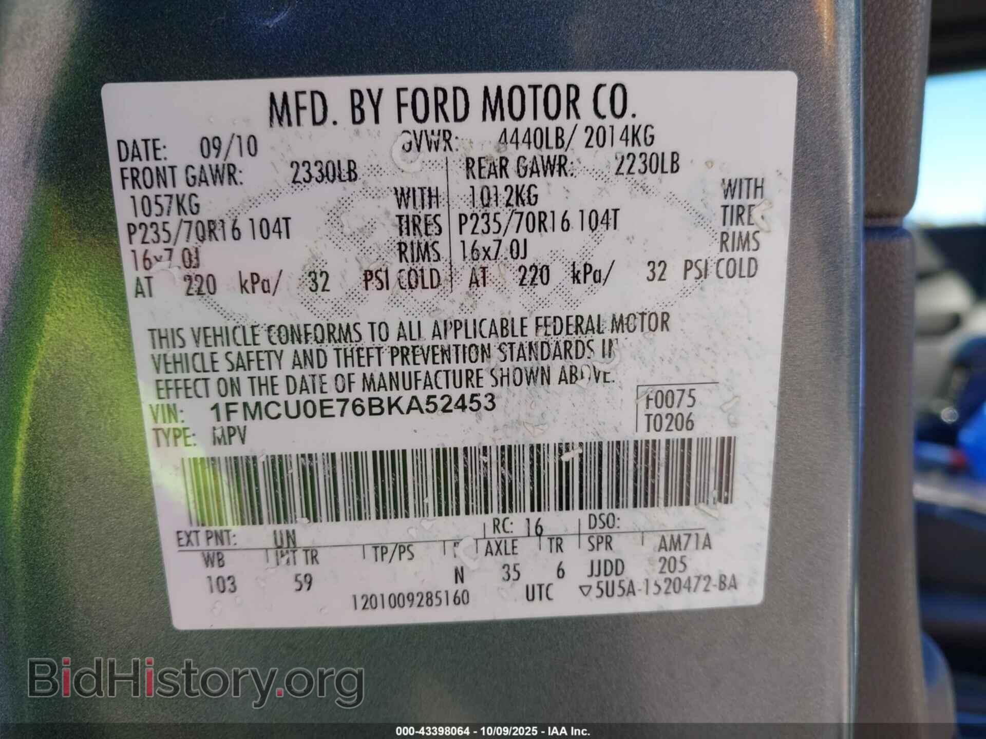 2011 FORD ESCAPE - VIN: 1FMCU0E76BKA52453 - Фото 9