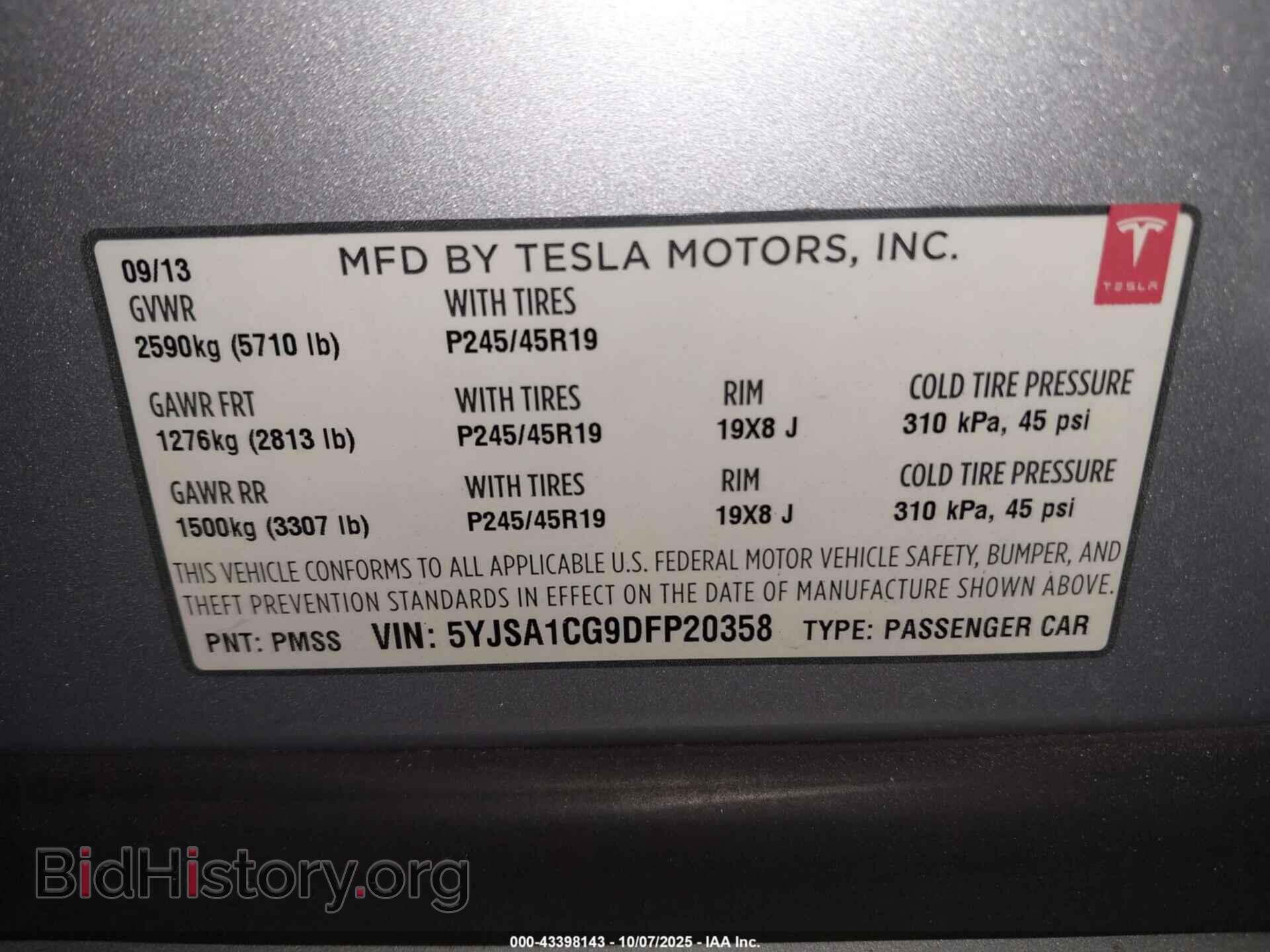 2013 TESLA MODEL S - VIN: 5YJSA1CG9DFP20358 - Photo 9