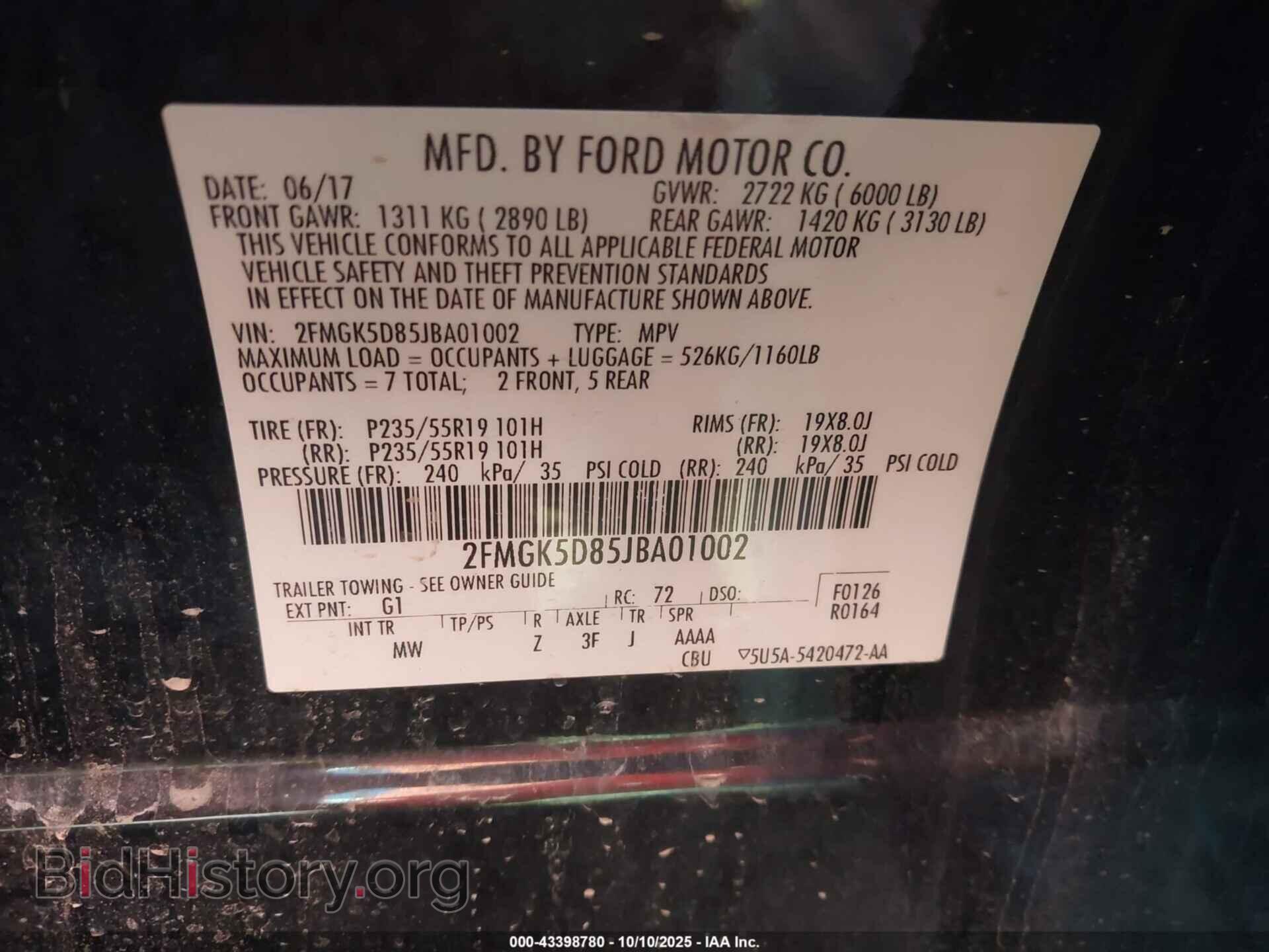 2018 FORD FLEX - VIN: 2FMGK5D85JBA01002 - Photo 9