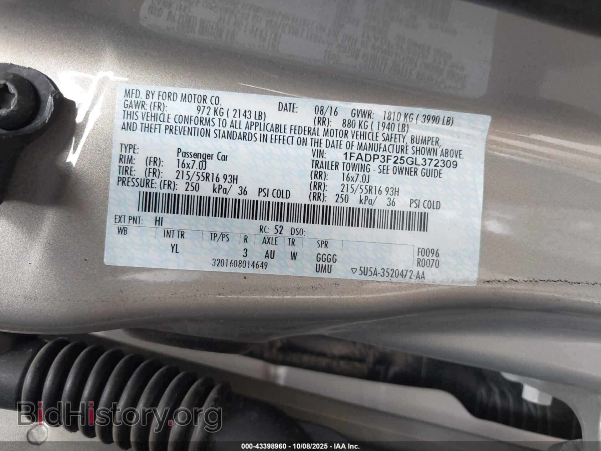 2016 FORD FOCUS - VIN: 1FADP3F25GL372309 - Фото 9