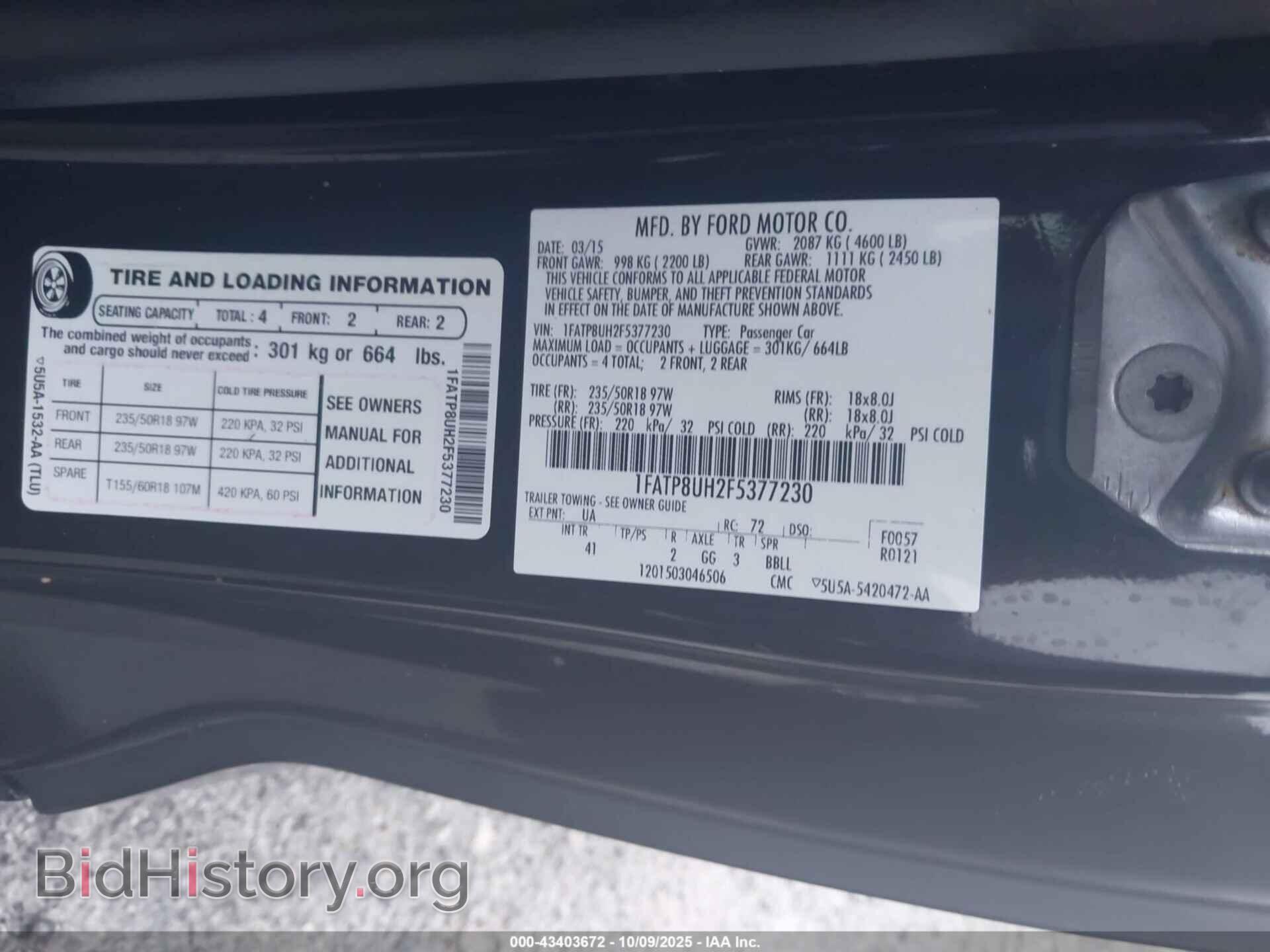 2015 FORD MUSTANG - VIN: 1FATP8UH2F5377230 - Фото 9