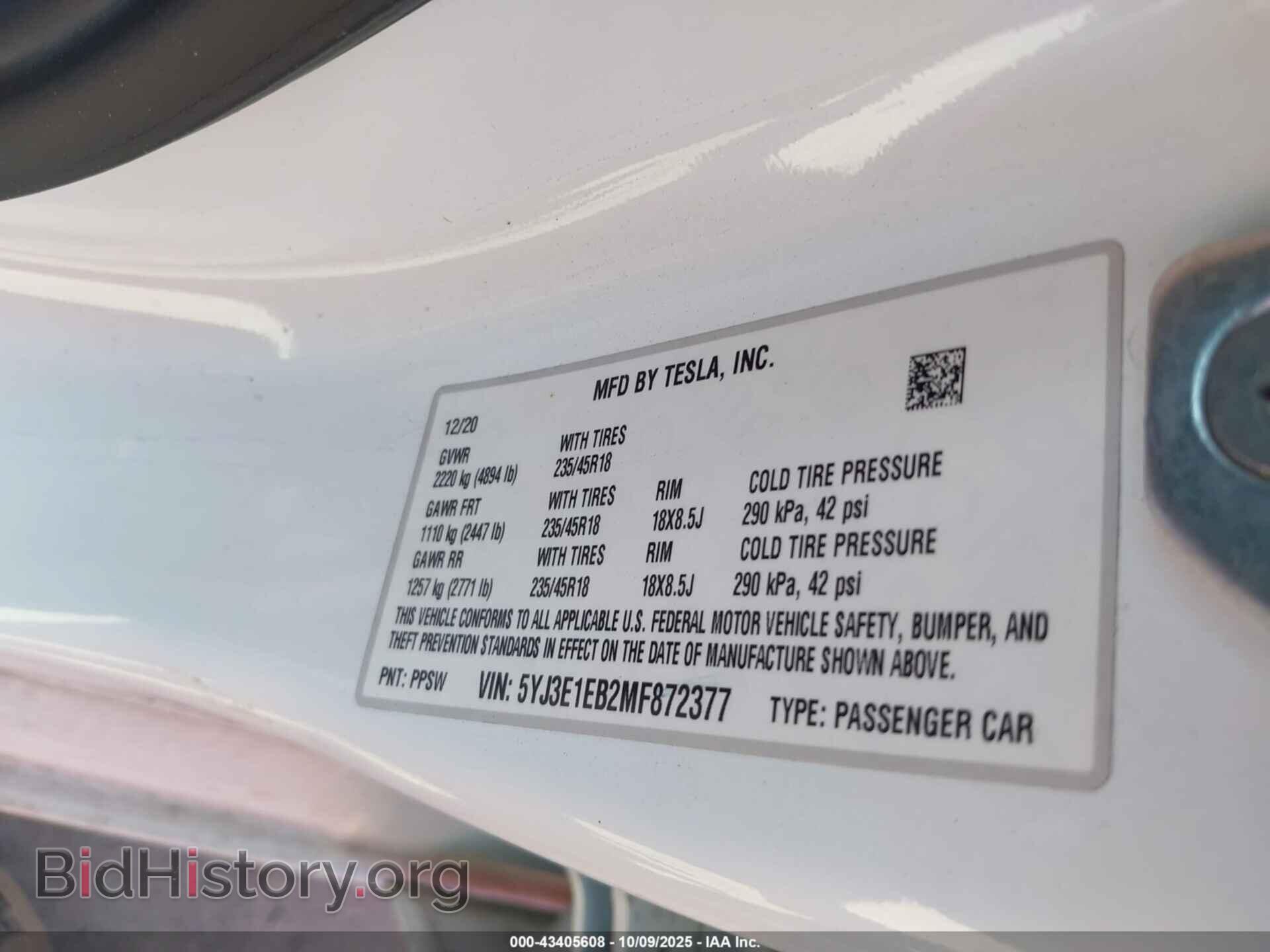 2021 TESLA MODEL 3 - VIN: 5YJ3E1EB2MF872377 - Фото 9