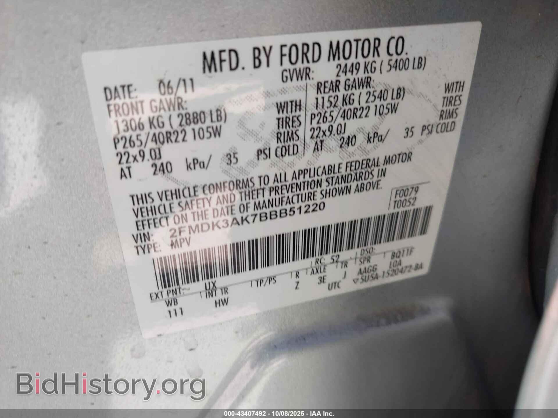 2011 FORD EDGE - VIN: 2FMDK3AK7BBB51220 - Фото 9
