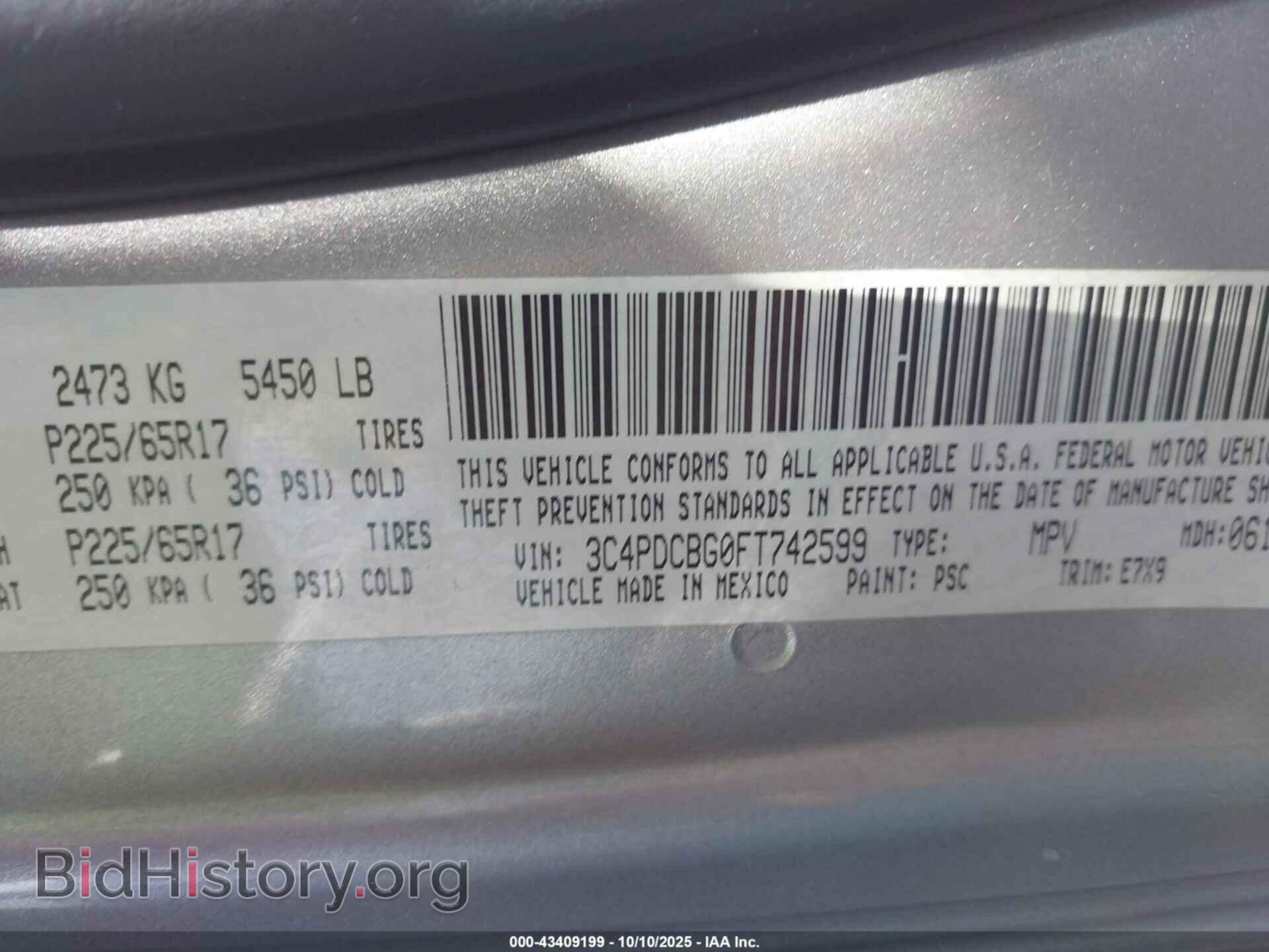 2015 DODGE JOURNEY - VIN: 3C4PDCBG0FT742599 - Фото 9