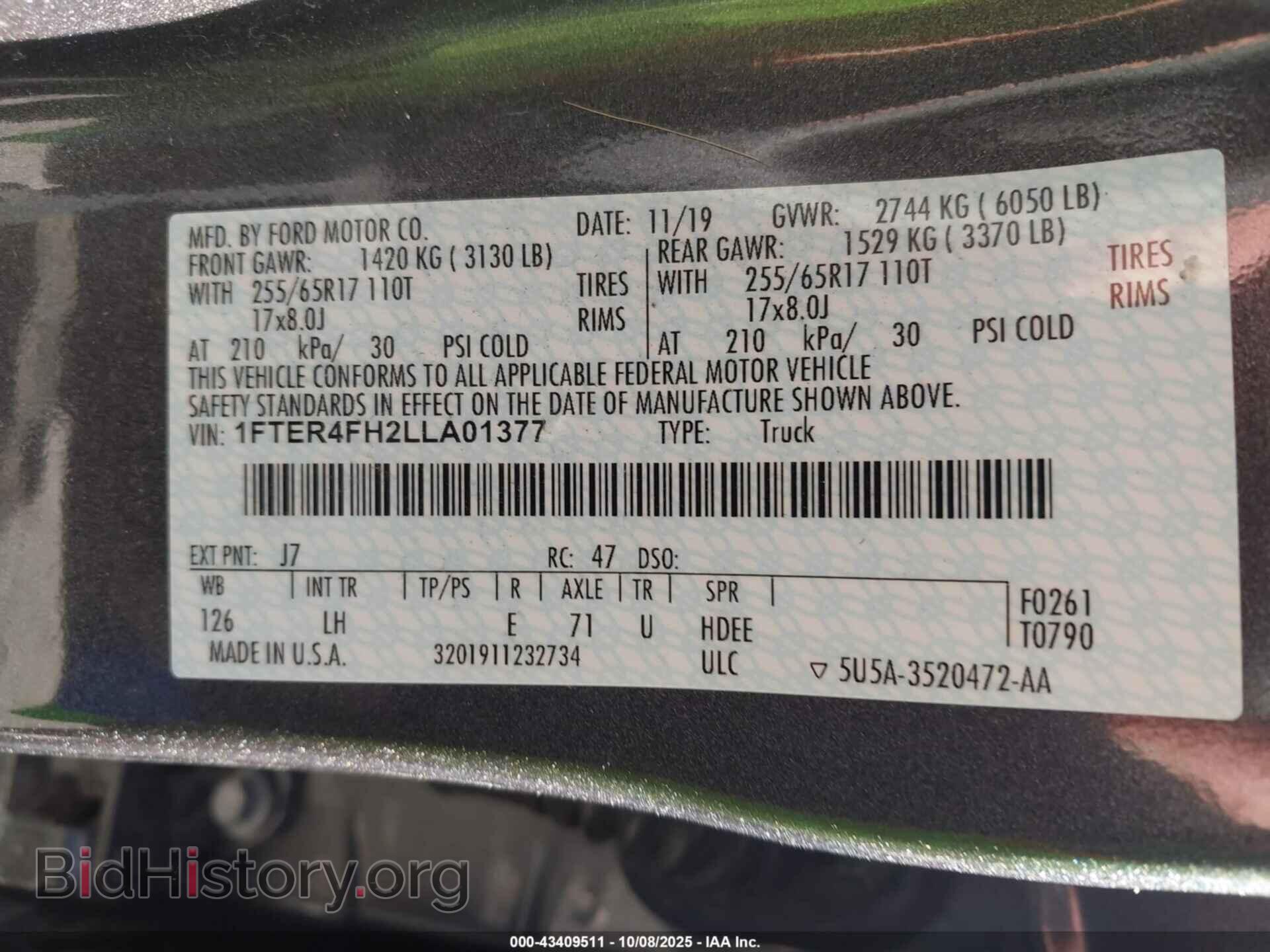 2020 FORD RANGER - VIN: 1FTER4FH2LLA01377 - Фото 9
